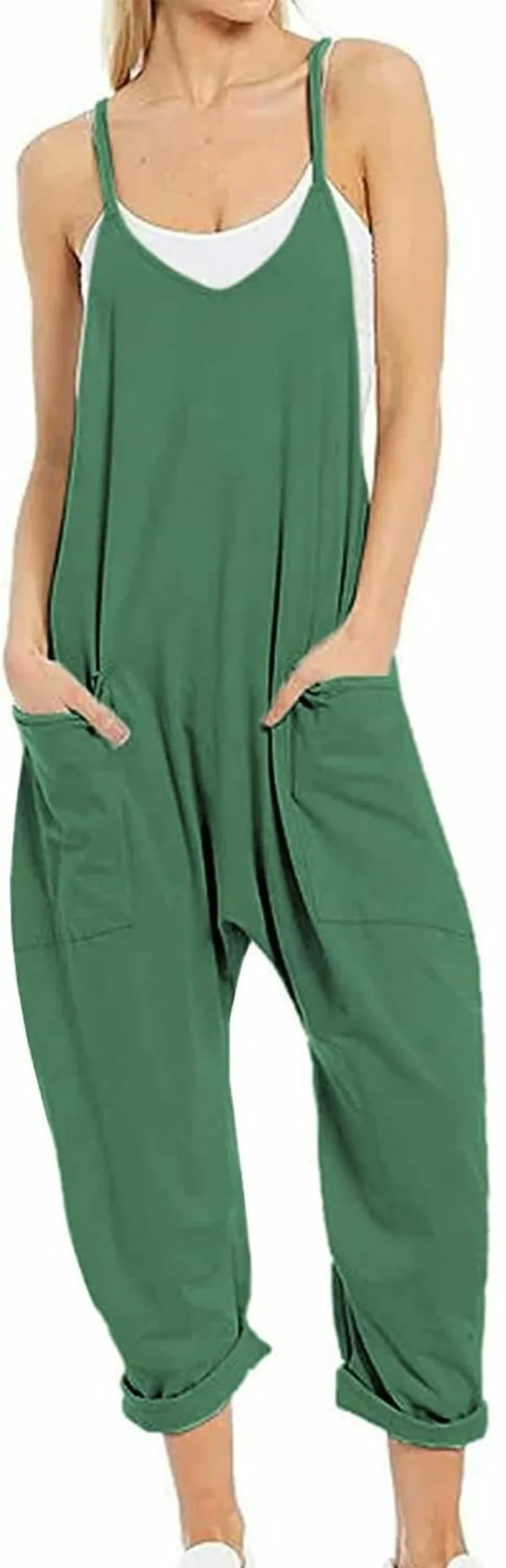 Lviefent Women's Oversized Sleeveless Jumpsuit with Adjustable Spaghetti Straps, Wide Leg Romper with Pockets, Loose Fit Summer Overall