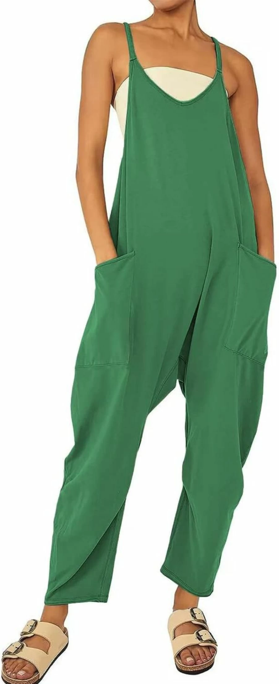 Lviefent Women's Oversized Sleeveless Jumpsuit with Adjustable Spaghetti Straps, Wide Leg Romper with Pockets, Loose Fit Summer Overall