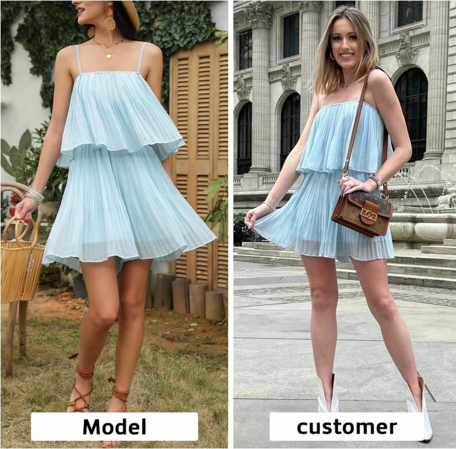 EXLURA Women's 2024 Summer Spaghetti Strap Pleated Romper Jumpsuit Dress Casual Outfit