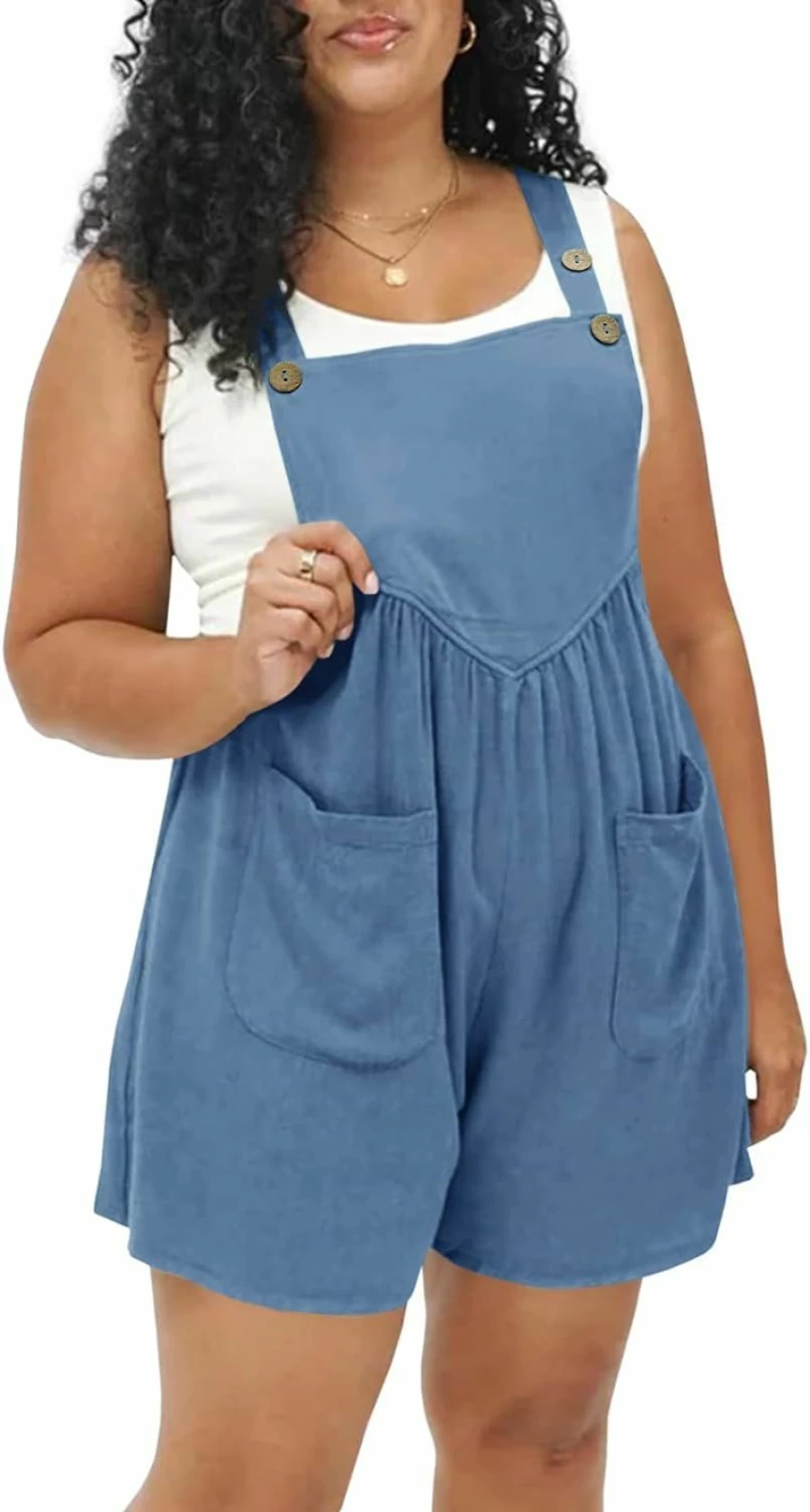 Beautife Women's Plus Size Casual Overalls Shorts Summer Denim Jumpsuit with Adjustable Straps & Pockets Loose Fit Bib Overalls