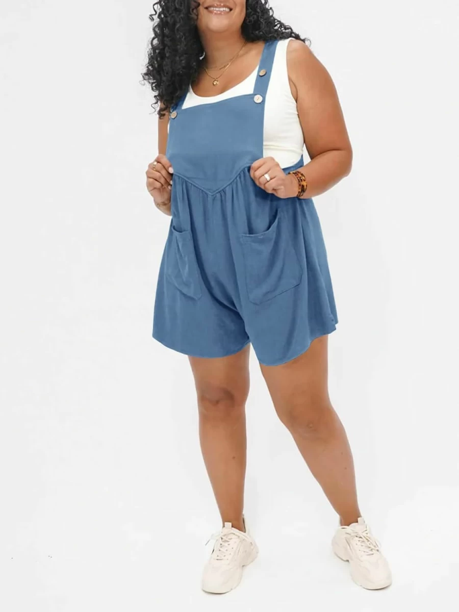 Beautife Women's Plus Size Casual Overalls Shorts Summer Denim Jumpsuit with Adjustable Straps & Pockets Loose Fit Bib Overalls