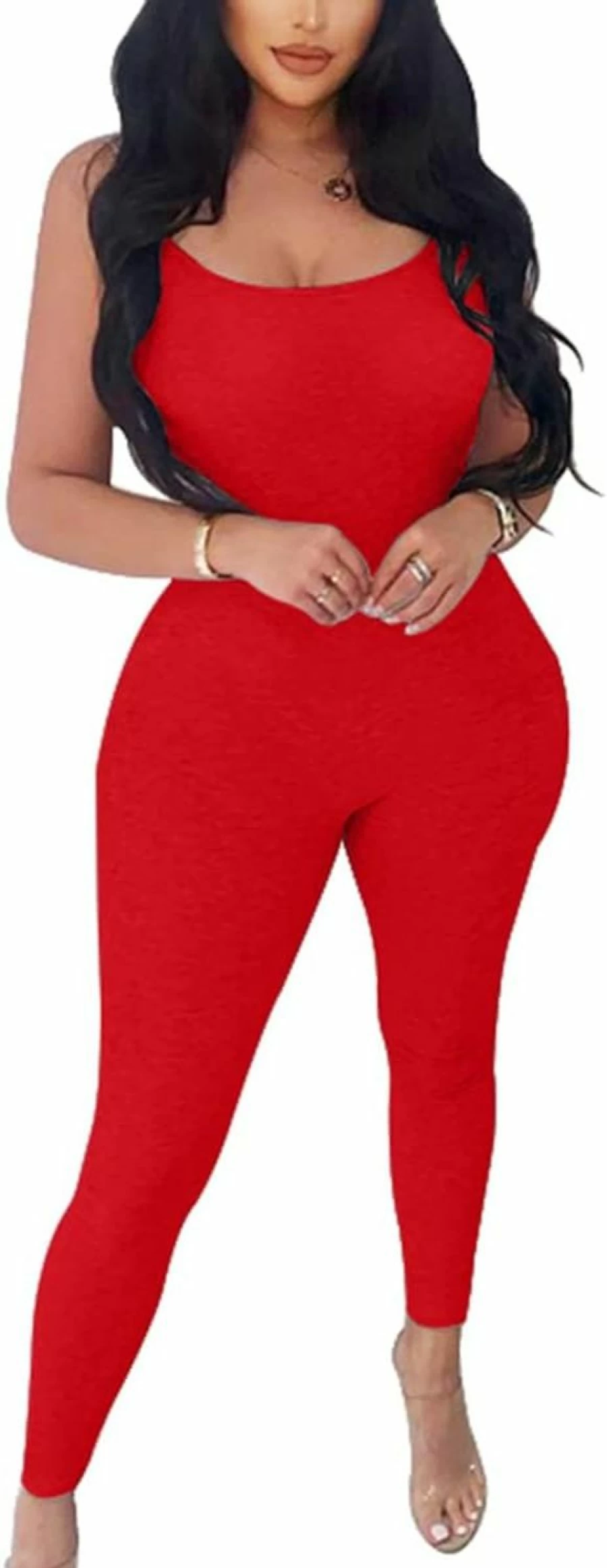 Zhaistar Women's Sleeveless Spaghetti Strap Bodycon Jumpsuit Romper - Sexy Tank Playsuit for Summer