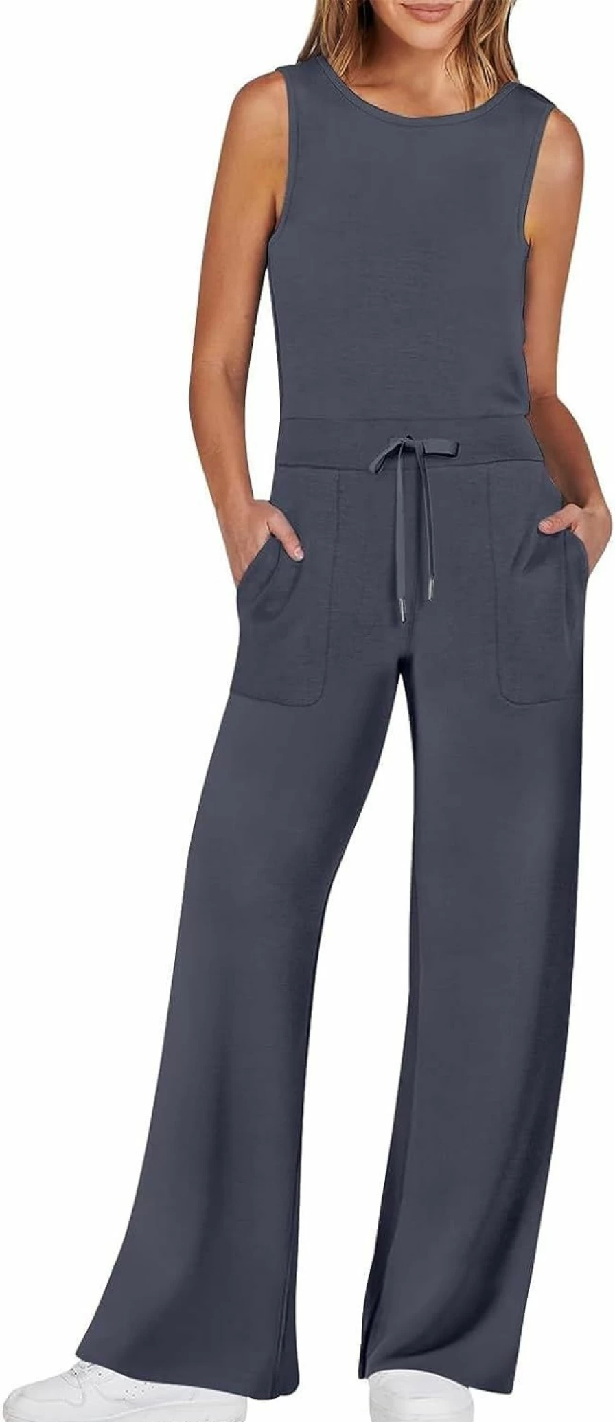 2024 Women's Summer Fashion Sleeveless Wide Leg Romper Jumpsuit Casual Dressy Outfit Long Pants Clothes