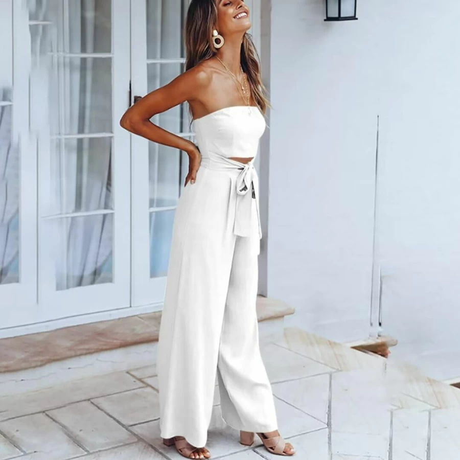 EOJN Women's Summer Loose Casual Long Romper with Belt Loops - Lightweight Jumpsuit for Daily Wear, Party & Club Outings
