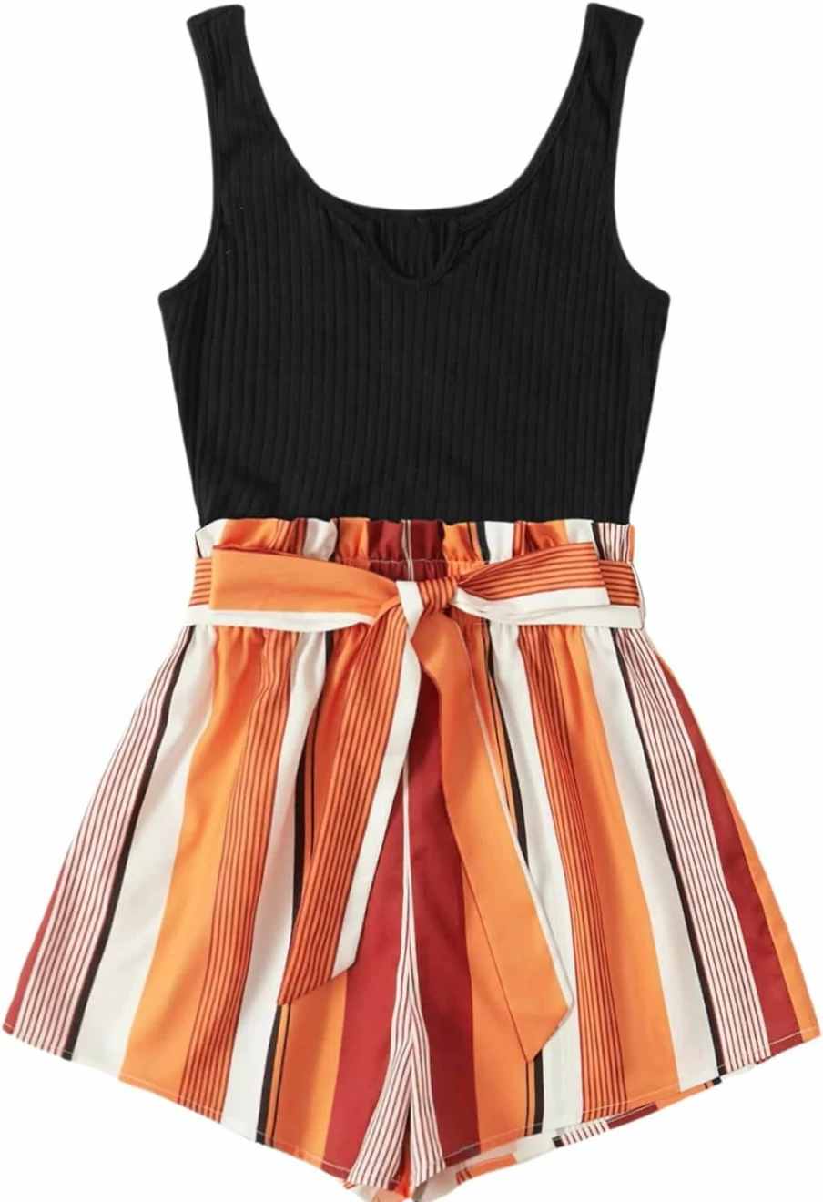 SOLY HUX Women's Striped Sleeveless Romper Jumpsuit with Belt - Summer Shorts Tank Outfit