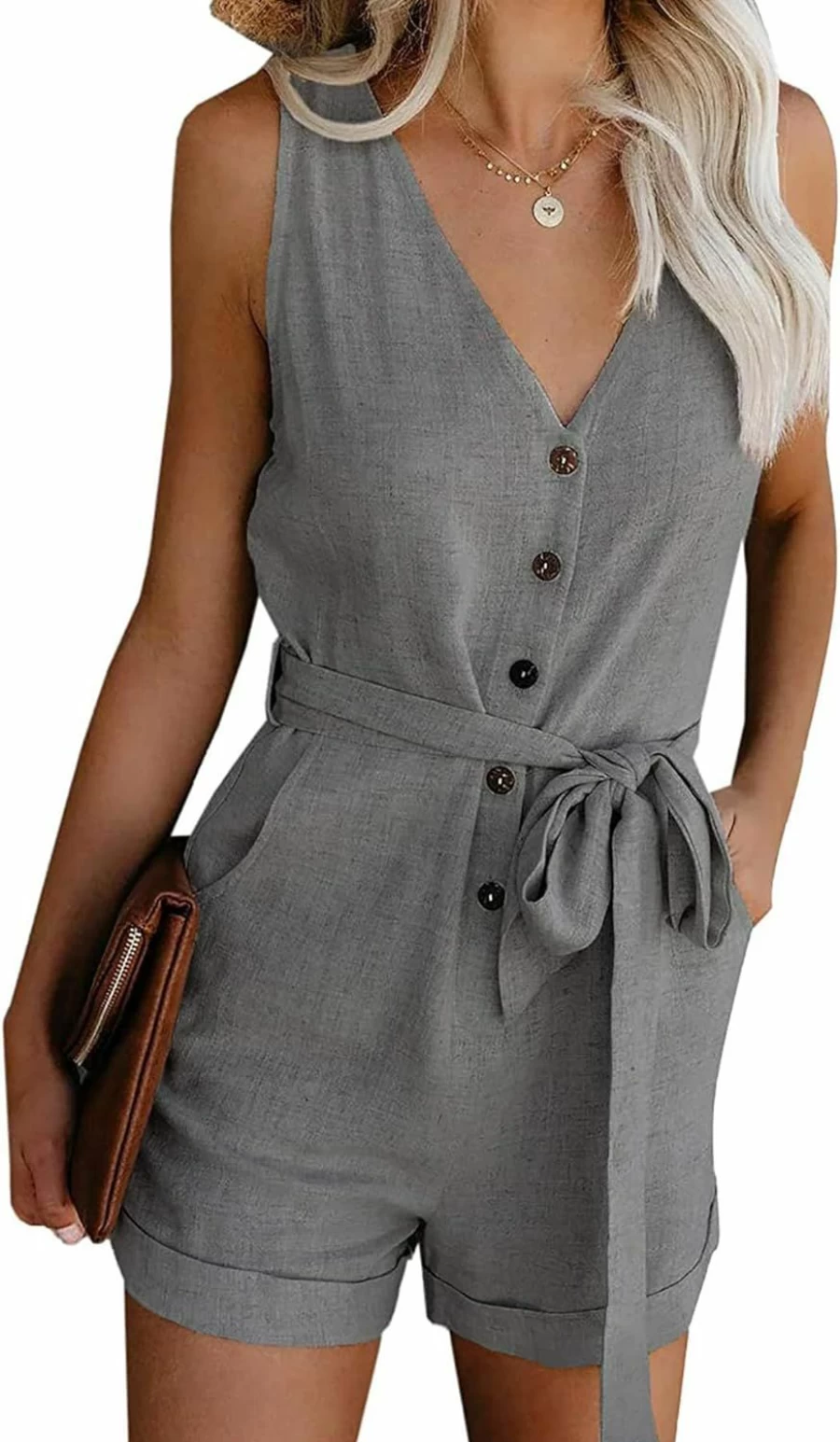 Acelitt Women's Casual Summer Romper - Ruffle Sleeveless Jumpsuit in XS-XXL Sizes