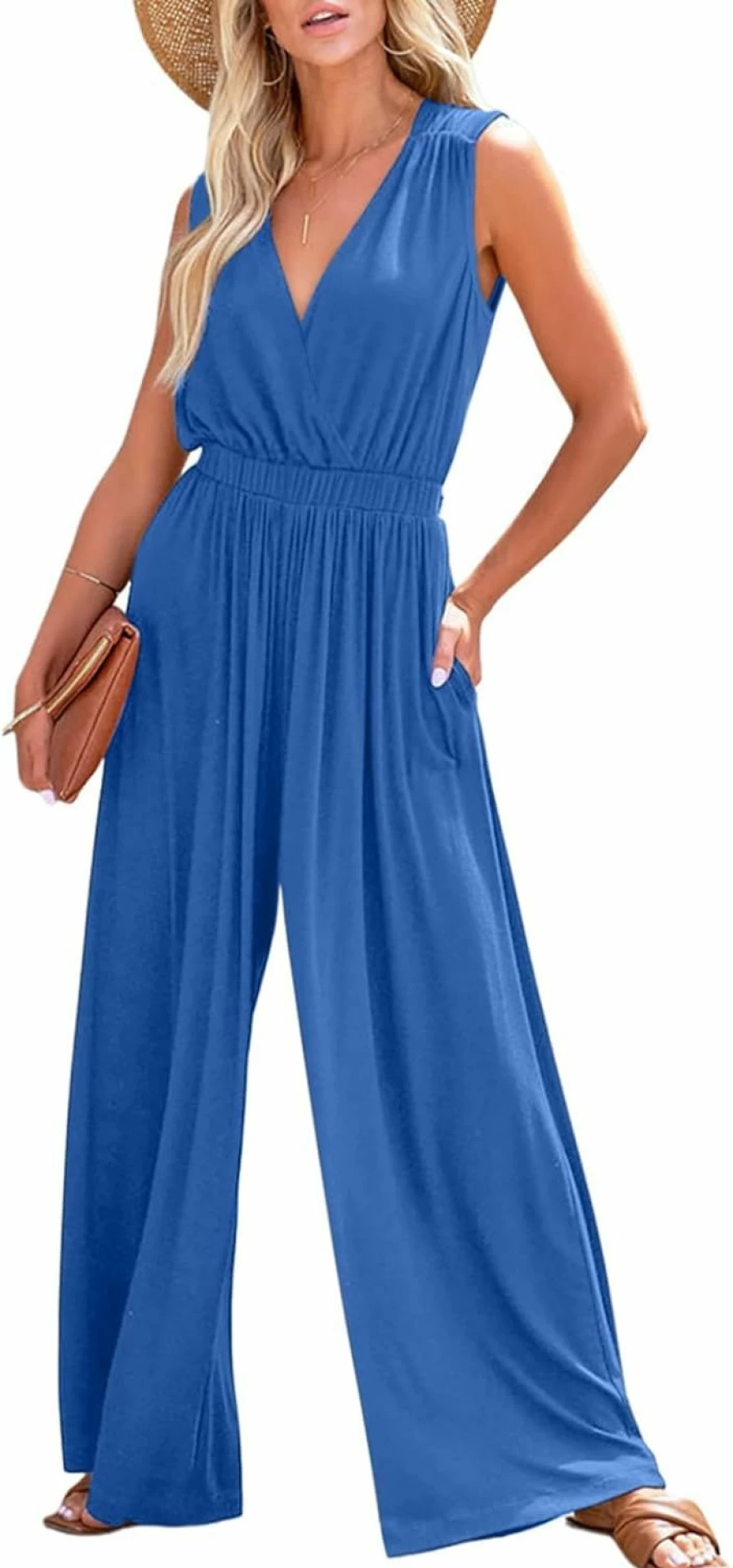 Dokotoo Women's Elegant V-Neck Sleeveless Jumpsuit - 2024 Casual Dressy One Piece Romper Outfit