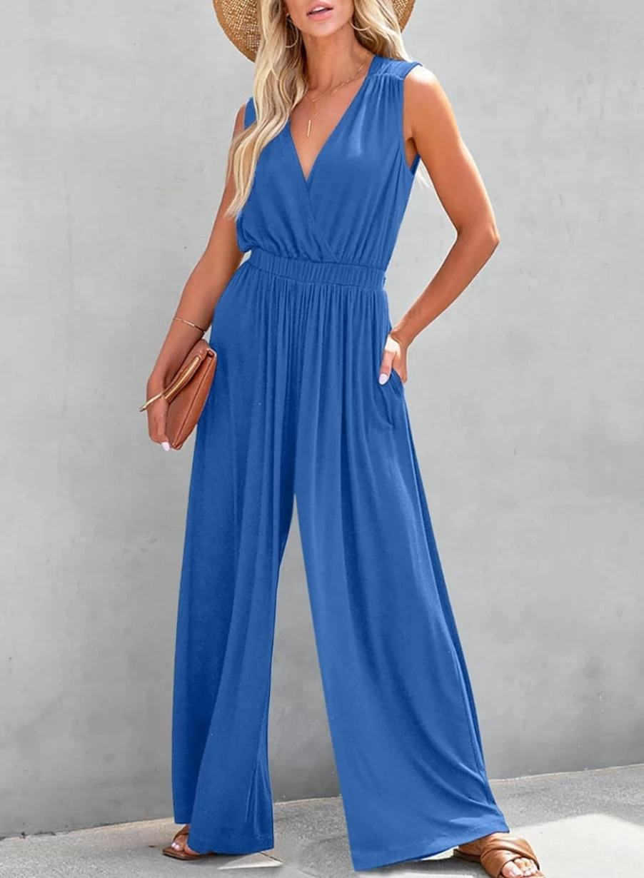 Dokotoo Women's Elegant V-Neck Sleeveless Jumpsuit - 2024 Casual Dressy One Piece Romper Outfit
