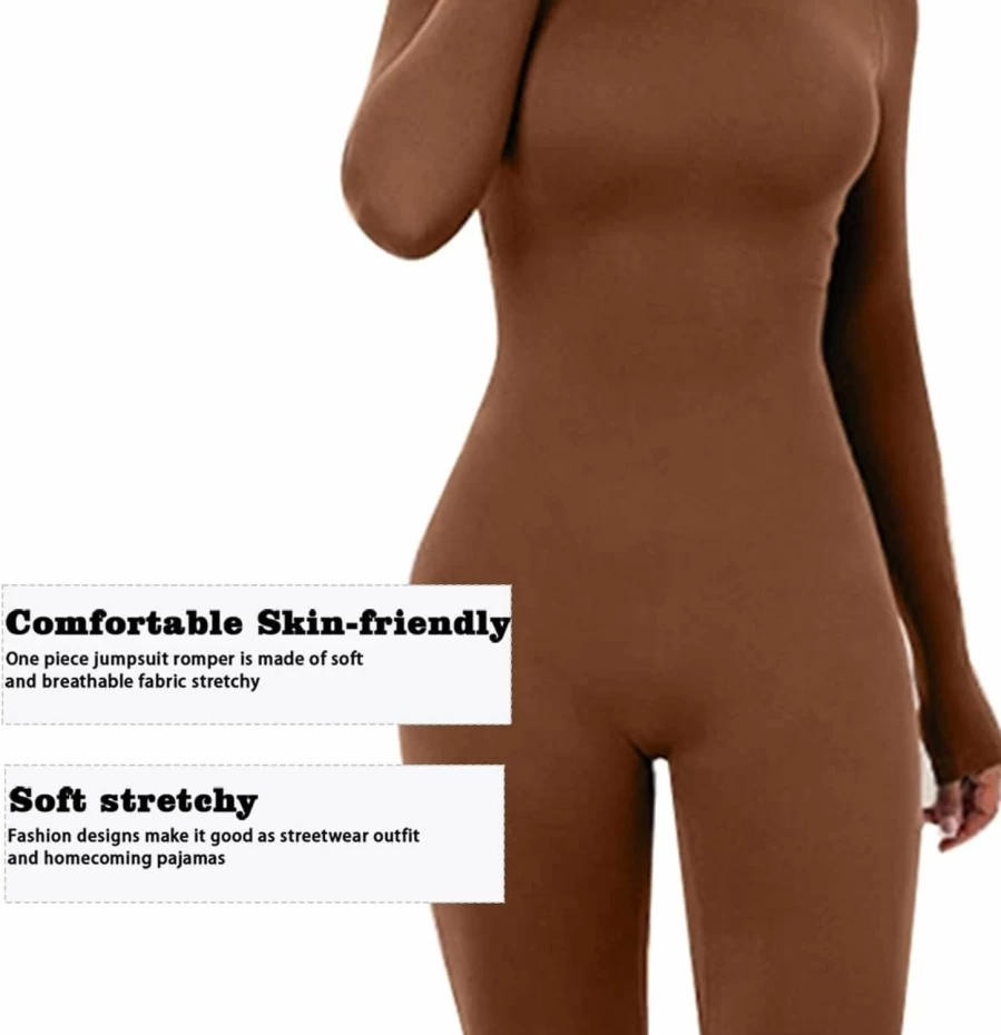 YHTIMIOX Women's Sexy High Neck Long Sleeve Bodysuit Jumpsuit - Stretchy Zipper Romper One Piece Outfit for Women
