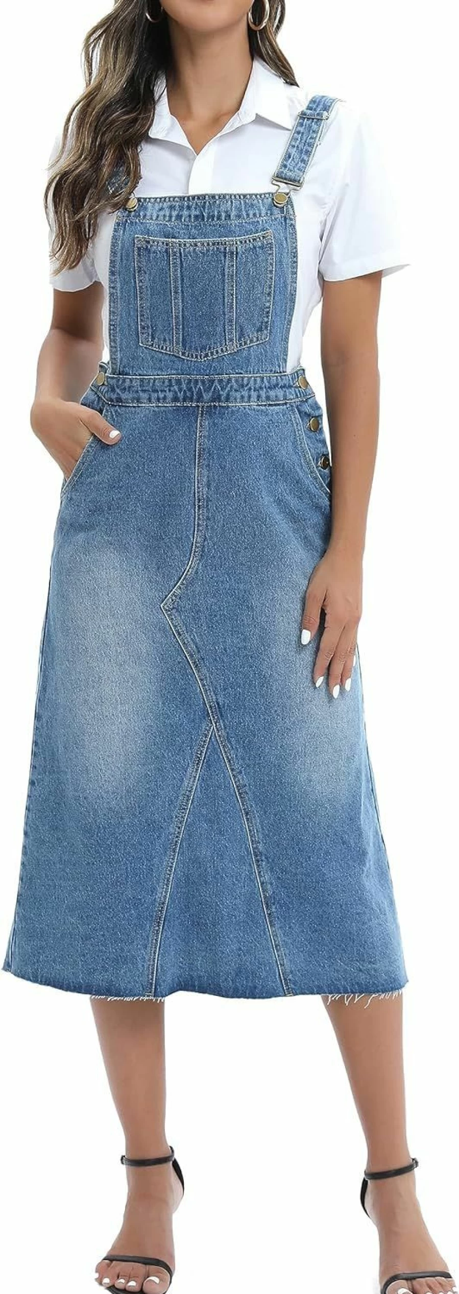 "ETTELO Women's Denim Overall Dress - Adjustable Strap Sleeveless Jumpsuit 2023 Casual Jeans Romper"