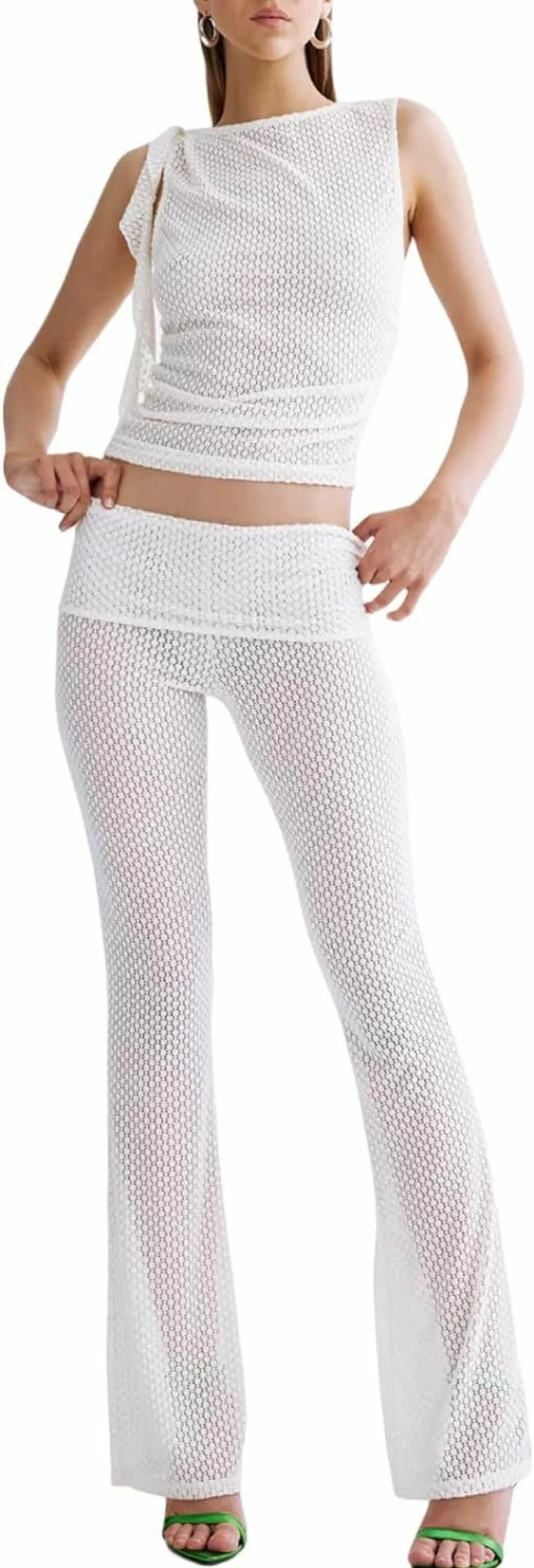 NUFIWI Women's Y2K Summer Outfit: Strapless Tube Top & Pleated Wide Leg Pants 2-Piece Set