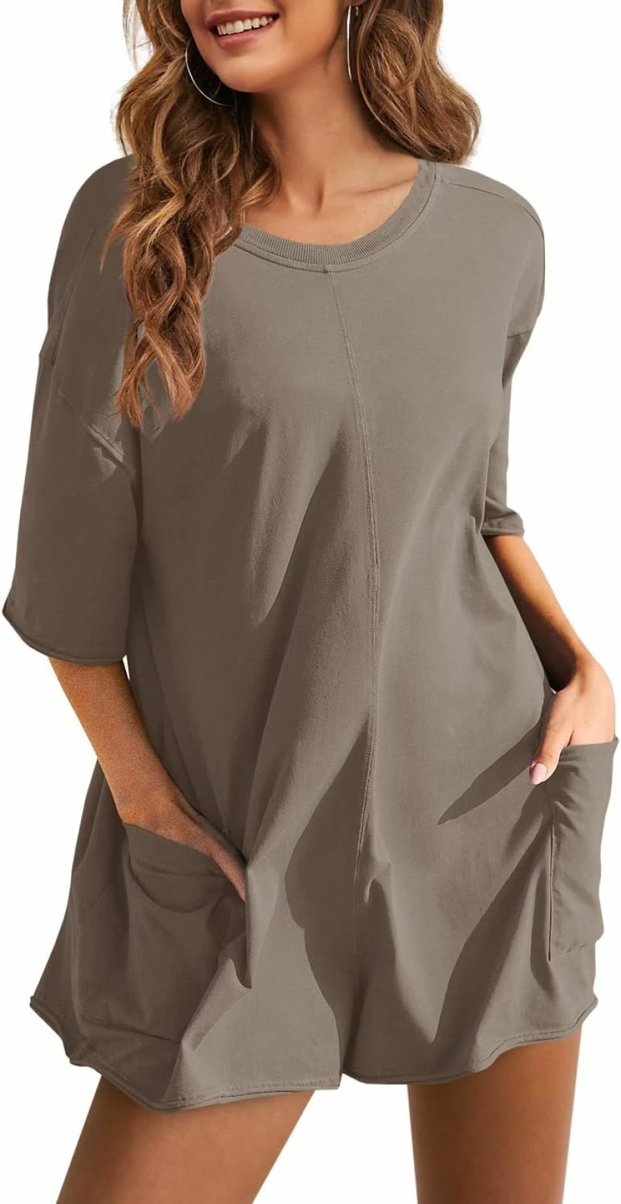 Yanekop Women's Oversized Jumpsuit - V Neck Half Sleeve Romper with Pockets, Casual Crewneck Overalls