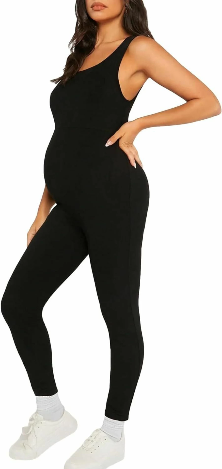 MakeMeChic Women's Maternity Jumpsuit - Square Neck Sleeveless Romper, Pregnancy Outfit, Comfortable One-Piece Bodysuit for Expecting Moms
