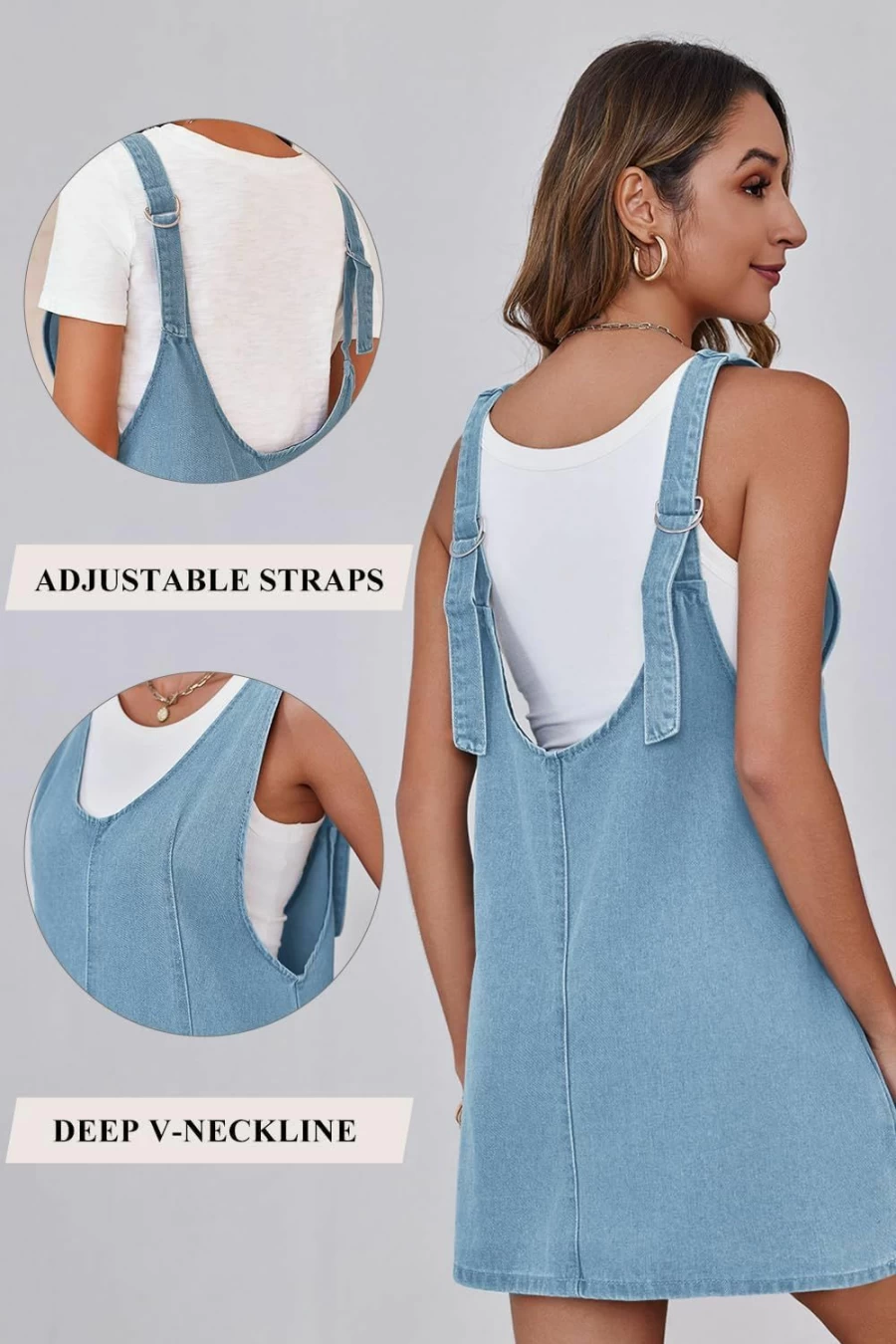 MAOECO Women's Denim Pinafore Jumper Dress - Sleeveless Loose Fit Overalls with Pockets, Casual Mini Skirt Romper for Fashion Outfits
