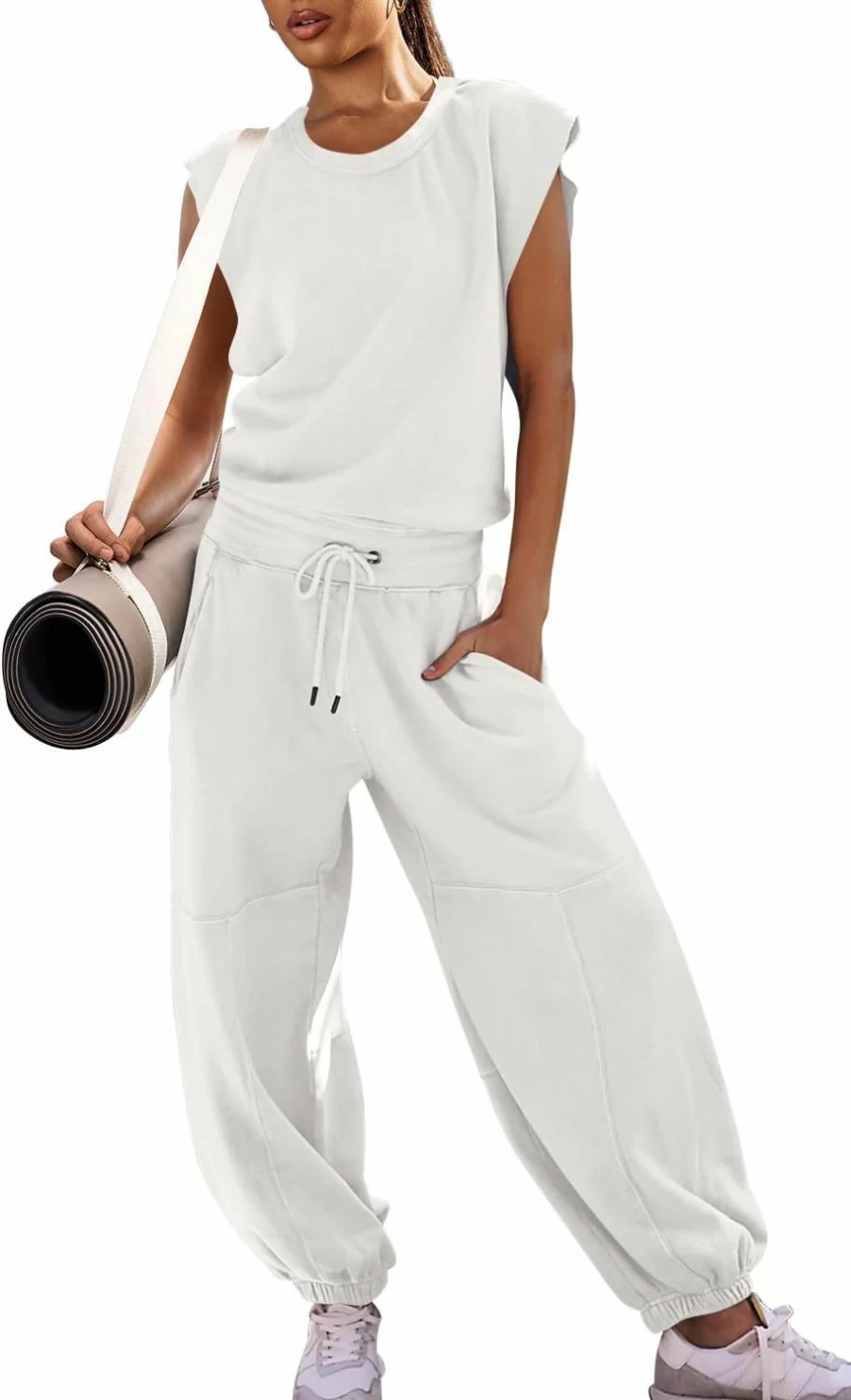 LAMISSCHE Women's Oversized Wide Leg Jumpsuit with Pockets, Elastic Waist, Open Back Romper for Workout and Casual Outfits