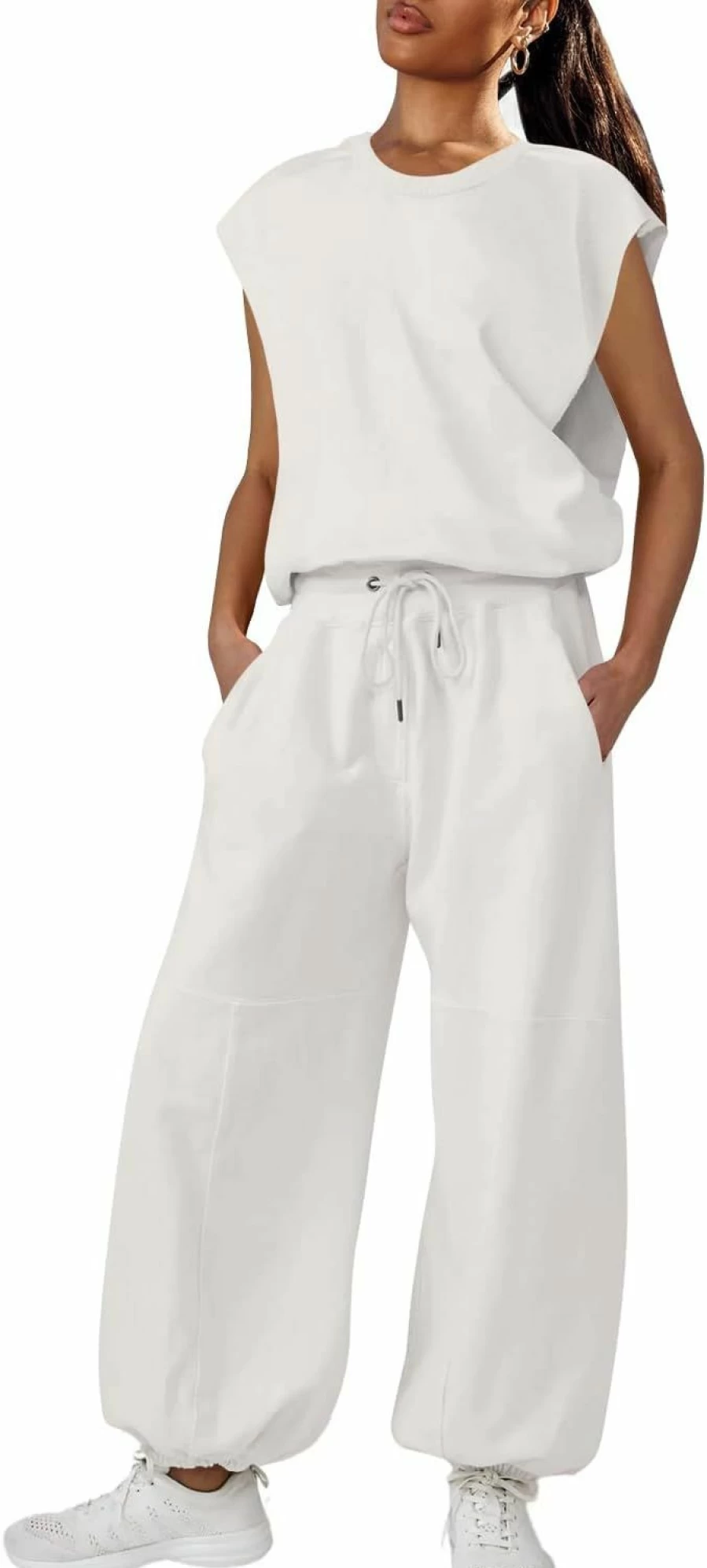 LAMISSCHE Women's Oversized Wide Leg Jumpsuit with Pockets, Elastic Waist, Open Back Romper for Workout and Casual Outfits