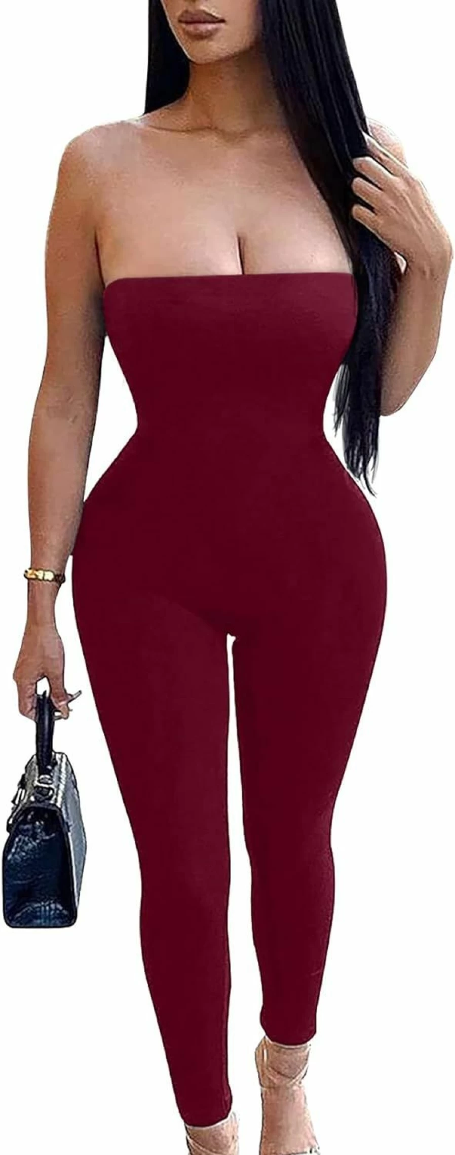GOBLES Women's Off Shoulder Sleeveless Bodycon Jumpsuit Romper - Sexy Tube Dress Summer Outfit