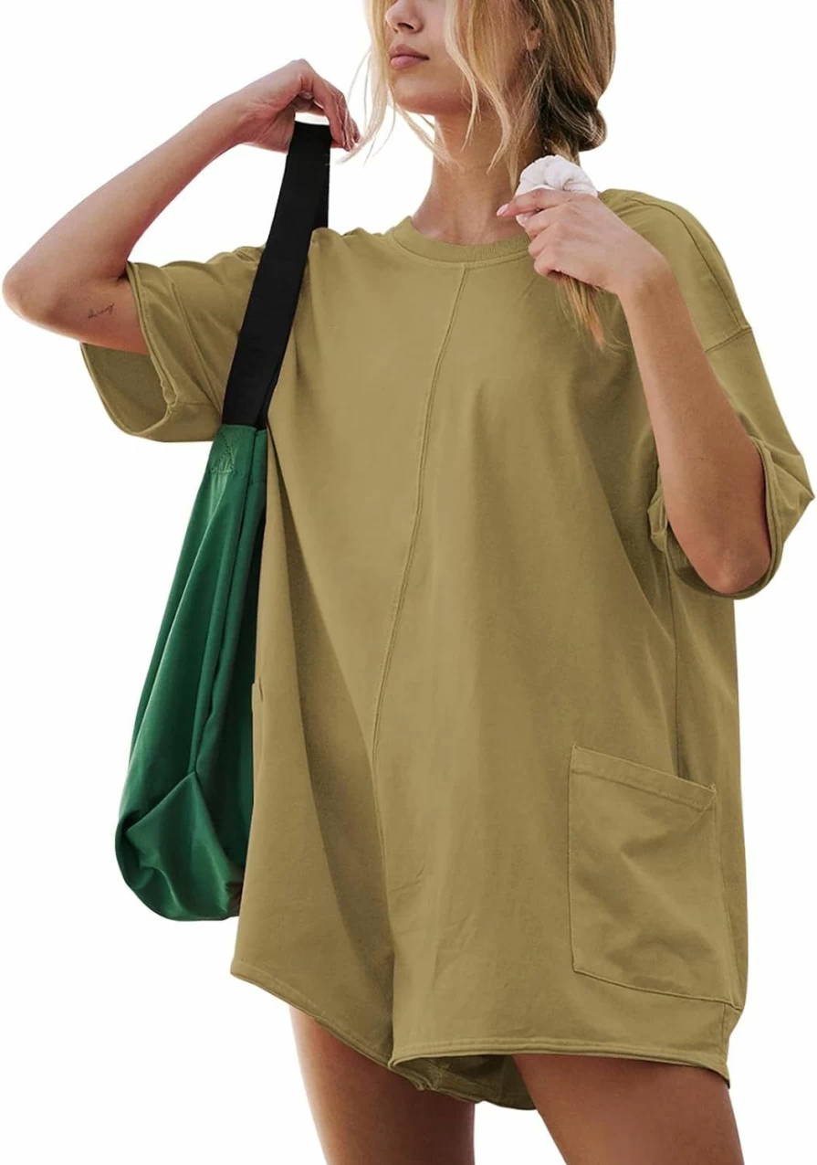 Balimtoy Women's Summer Backless Romper – Loose Fit Casual Short Sleeve Jumpsuit for Beach, Lounge & Athletic Wear