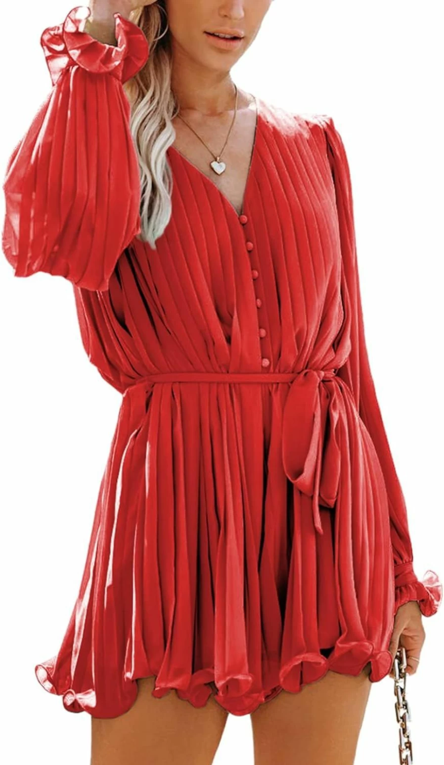 Dokotoo Women's 2023 Summer Flared Jumpsuit with V-Neck, Tie Waist, and Long Sleeves