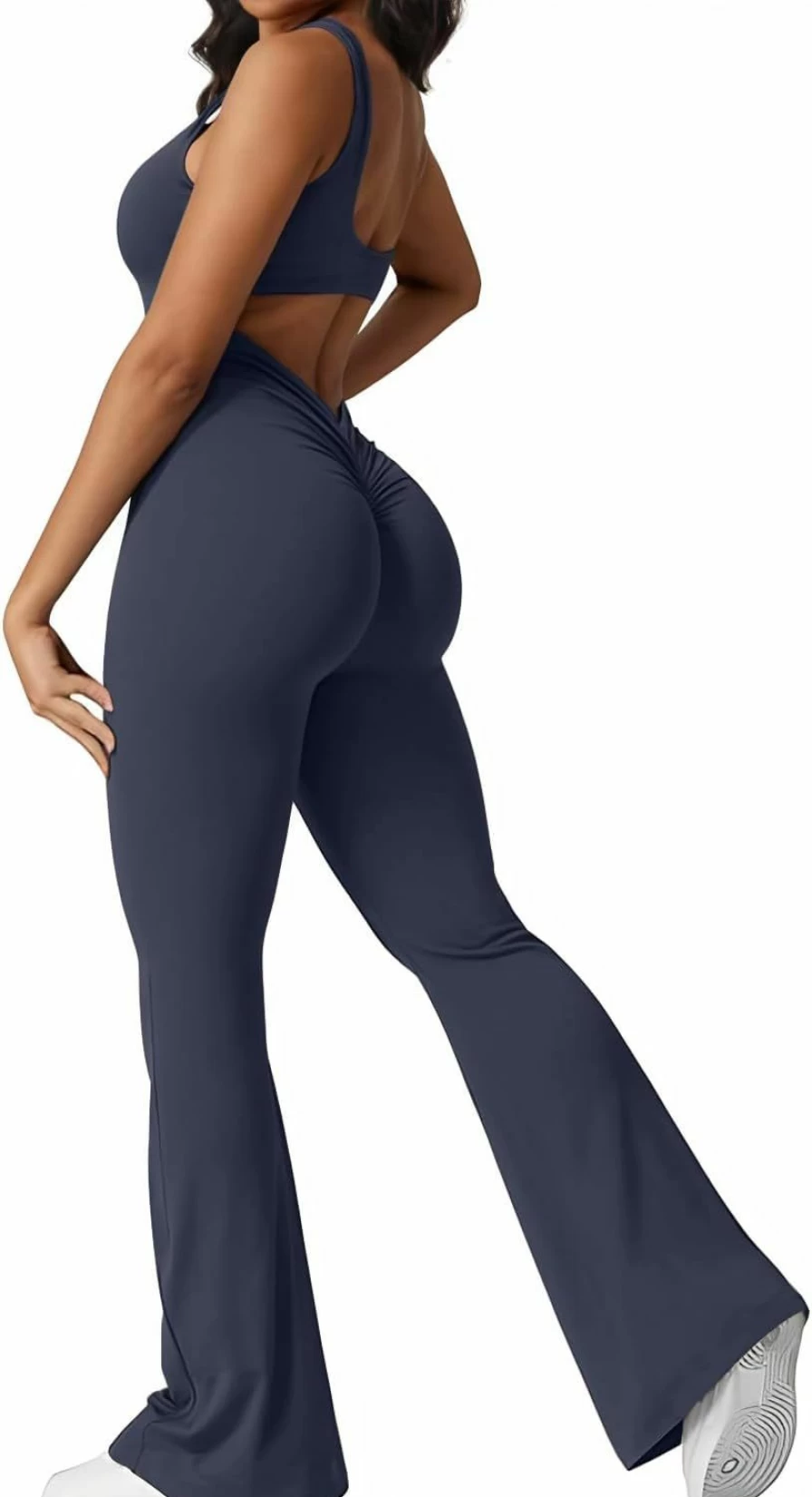 Wenlia Women's Sexy Backless V-Neck Sleeveless Jumpsuit - Flare Yoga Romper with Scrunch Butt & Padded Tank Top for Bodycon Style