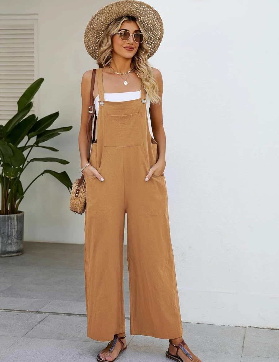 COZYPOIN Women's Cotton Loose Fit Wide Leg Sleeveless Romper Jumpsuit - Baggy Overalls Fashion