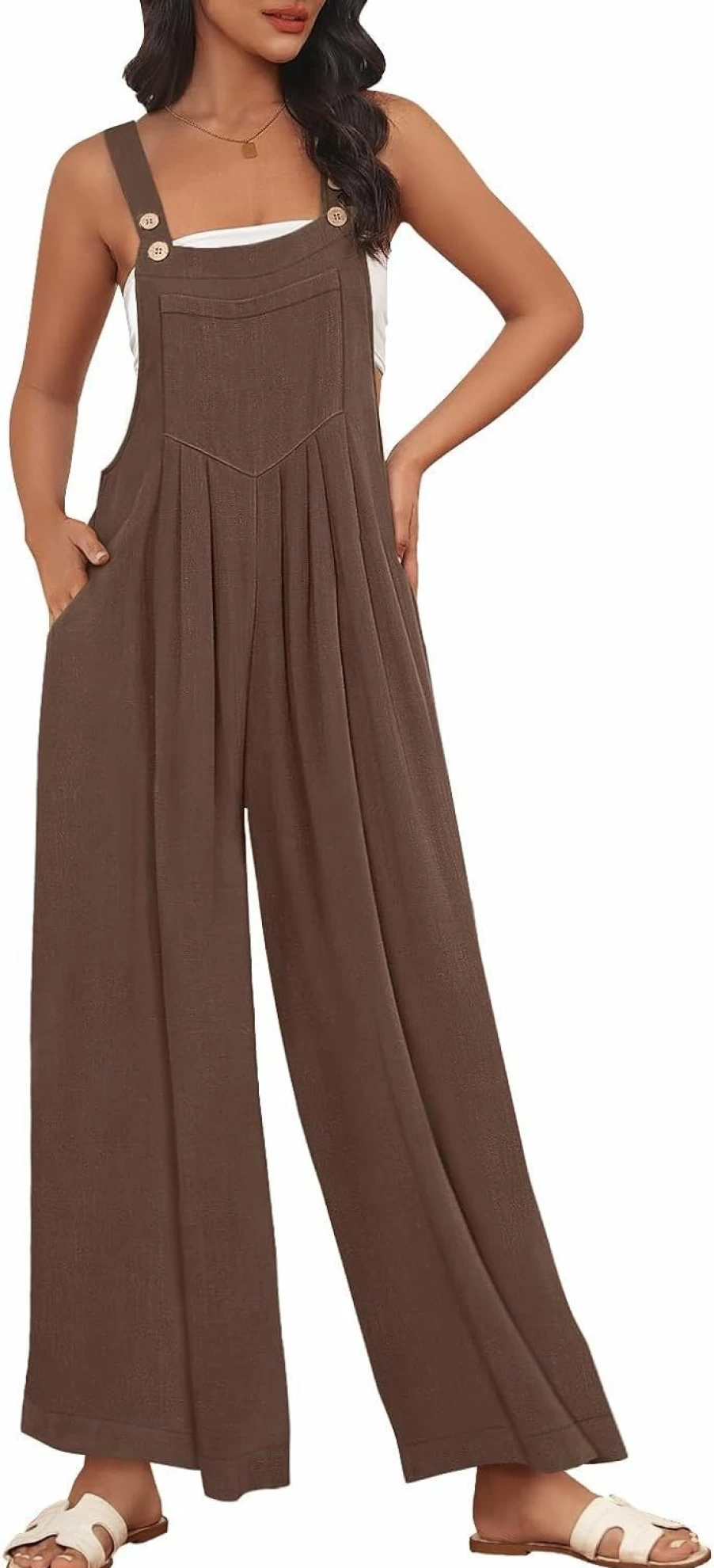 AUTOMET Women's Sleeveless Wide Leg Jumpsuit with Pockets - Casual Summer Romper Overalls 2024