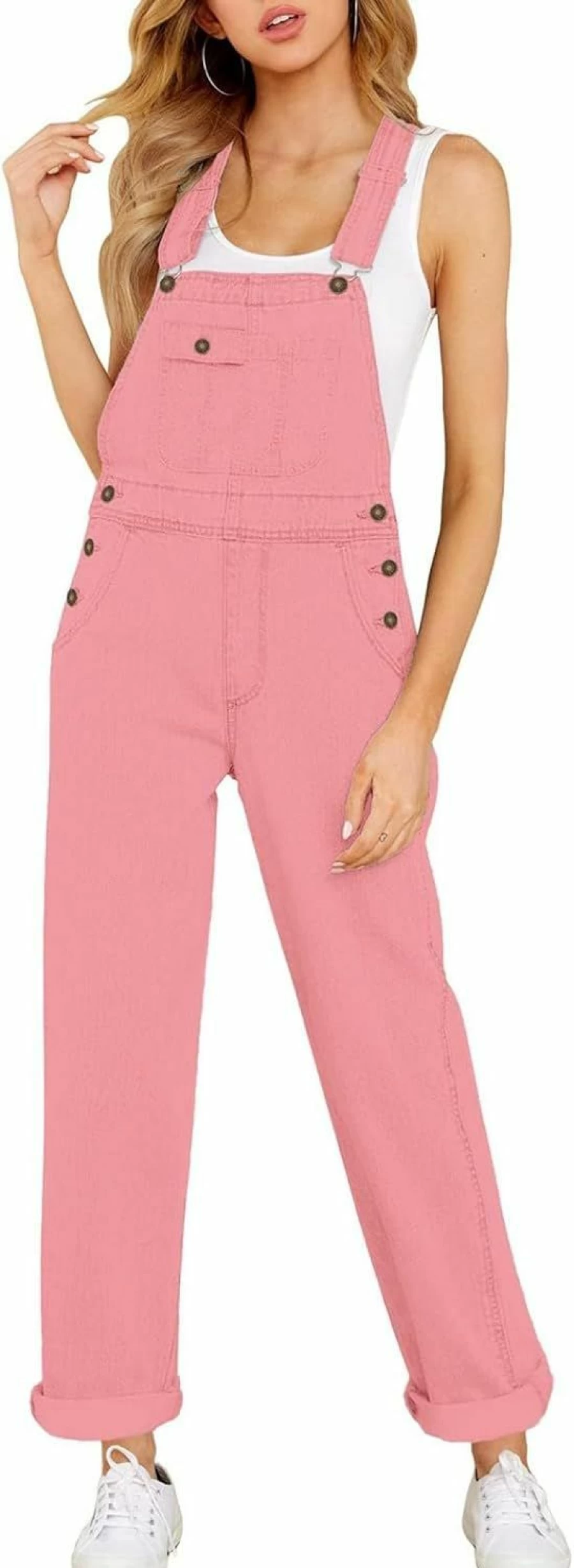 Vetinee Women's Regular Fit Denim Overalls with Adjustable Straps - Comfortable Stretch Jeans Jumpsuit for Everyday Wear