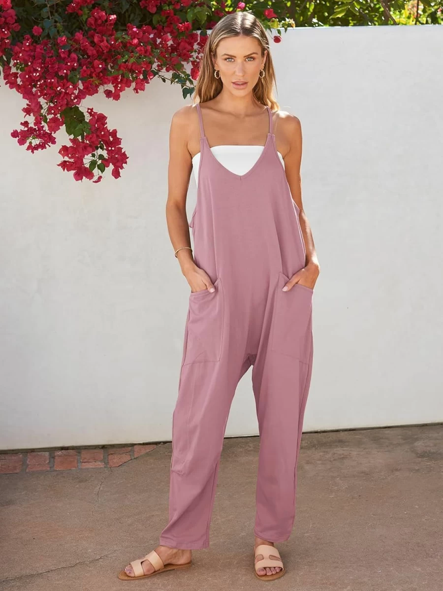 EFAN Women's Y2K Baggy Casual Jumpsuit - Sleeveless Summer Romper with Spaghetti Straps & Pockets, Loose Fit Overalls (2024)