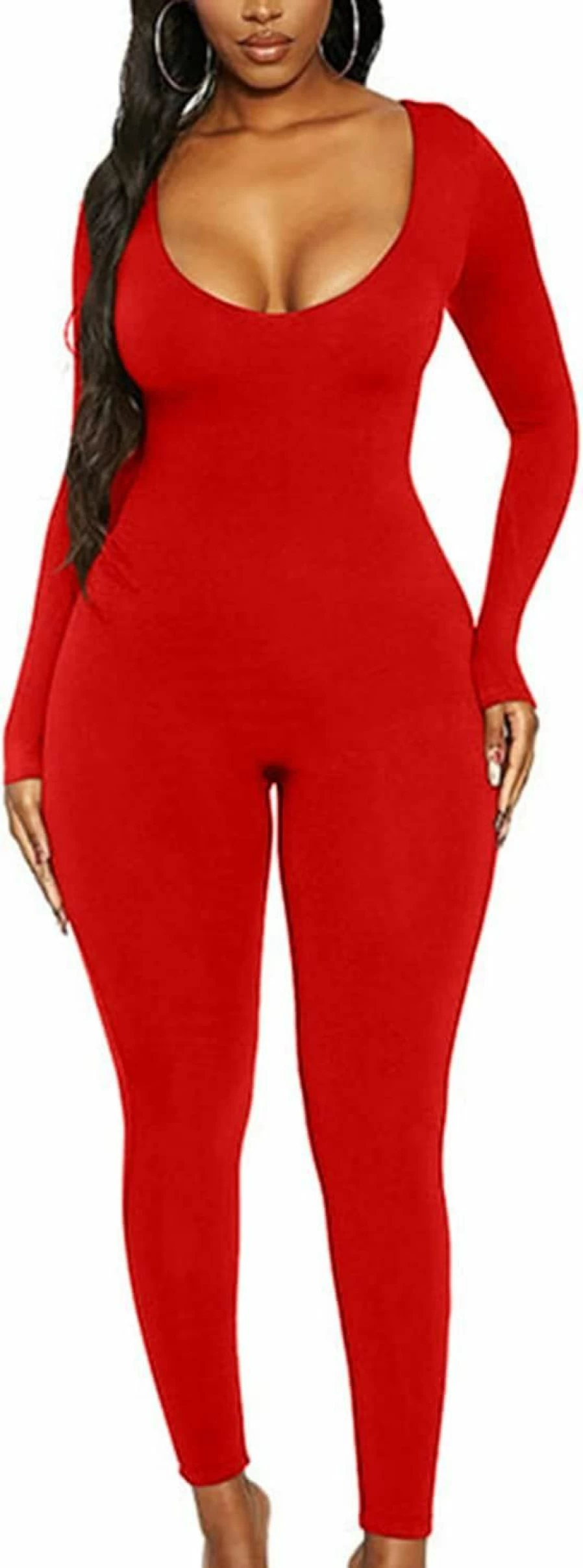 Mulisky Women's Long Sleeve Bodycon Jumpsuit - Sexy One Piece Romper Outfit for Women