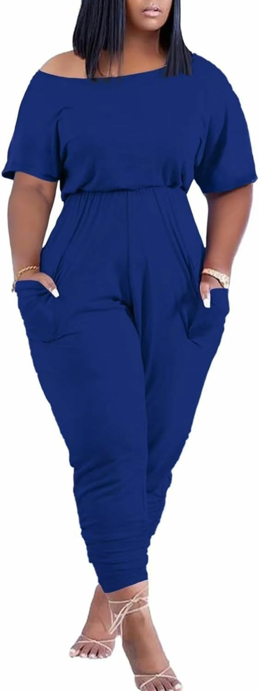 Acelyn Women's Summer Off-Shoulder Loose Jumpsuit Romper with Pockets - Plus Size Casual Overalls
