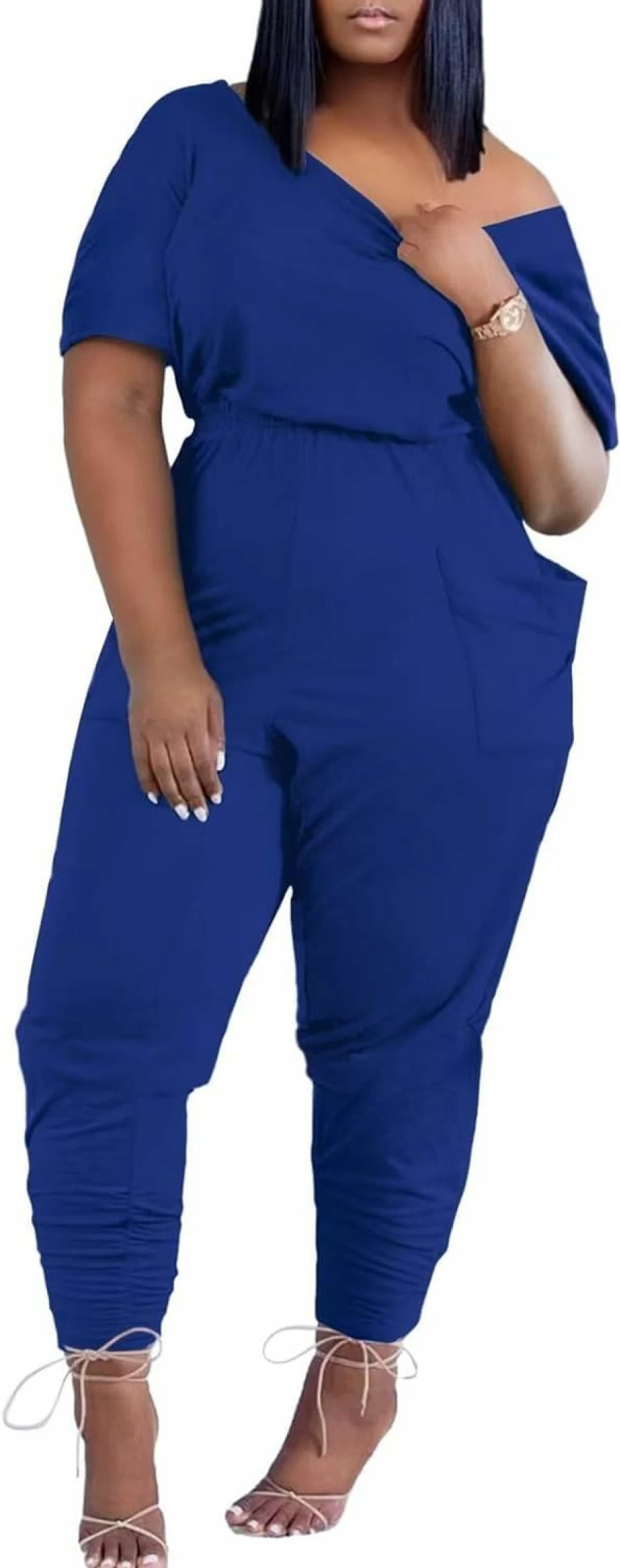 Acelyn Women's Summer Off-Shoulder Loose Jumpsuit Romper with Pockets - Plus Size Casual Overalls