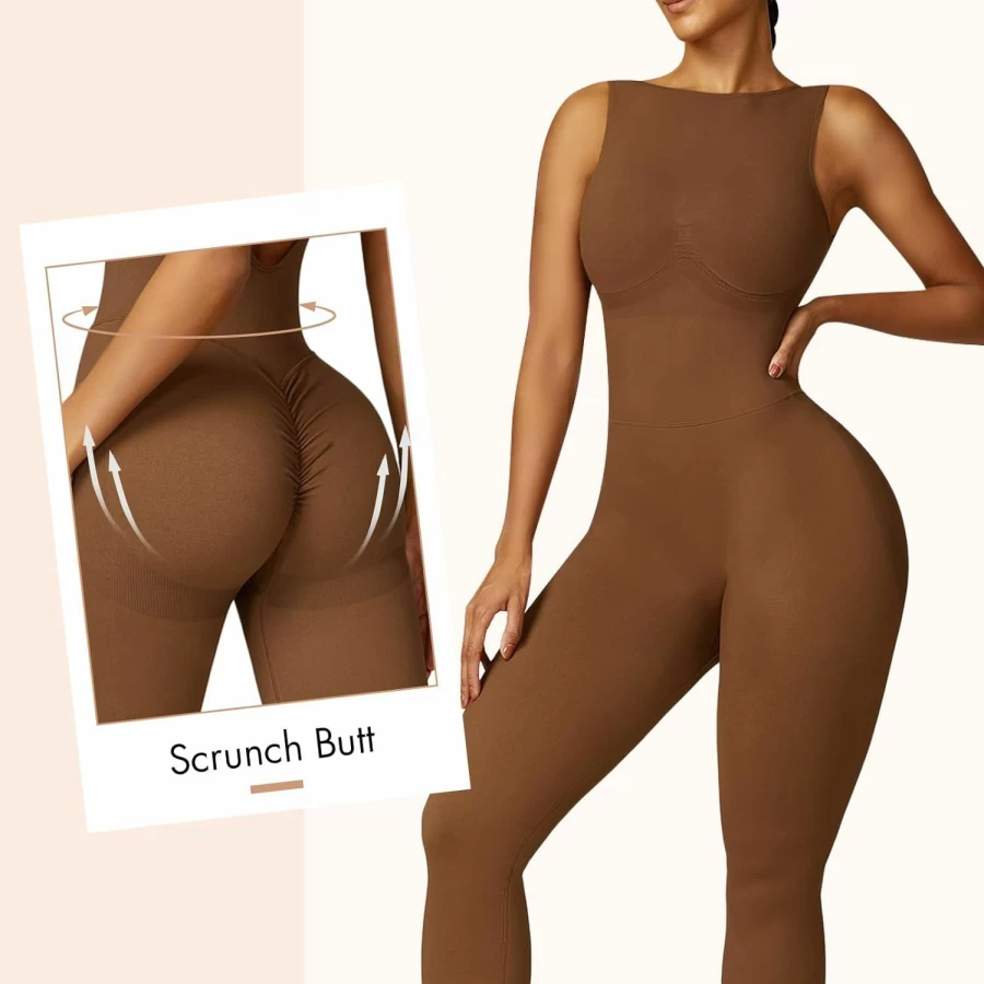 OEAK Women's Scrunch Butt Yoga Jumpsuit - Seamless V-Back Workout Romper & Gym Unitard for Booty Leggings 2024