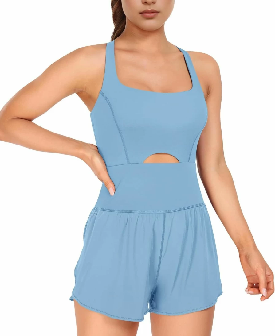 "LOVE 3000 Women's Workout Romper - Yoga Jumpsuit with Zipper Pocket & Built-In Shorts | Athletic One Piece Bodysuit"