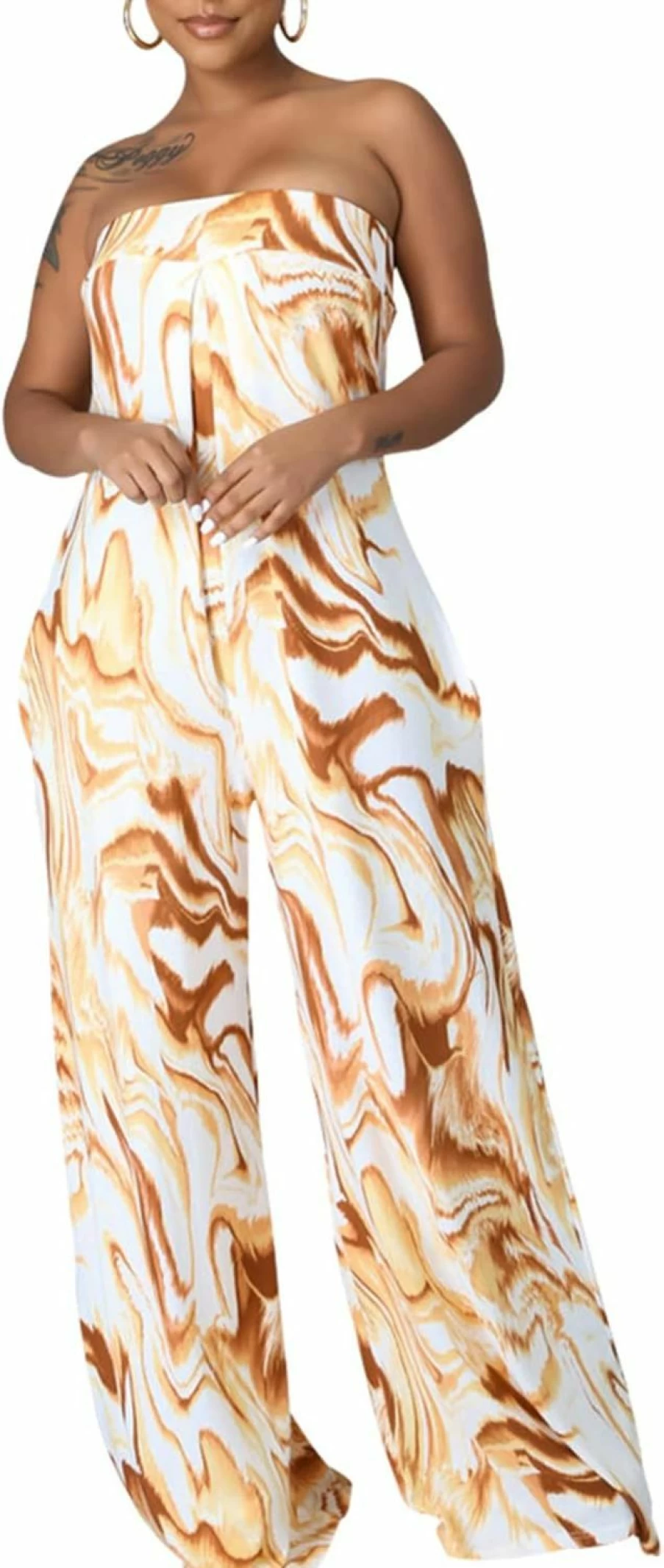 LightlyKiss Women's Summer Casual Jumpsuit - Spaghetti Strap Wide Leg Romper with Side Split, Loose Fit Long Pants