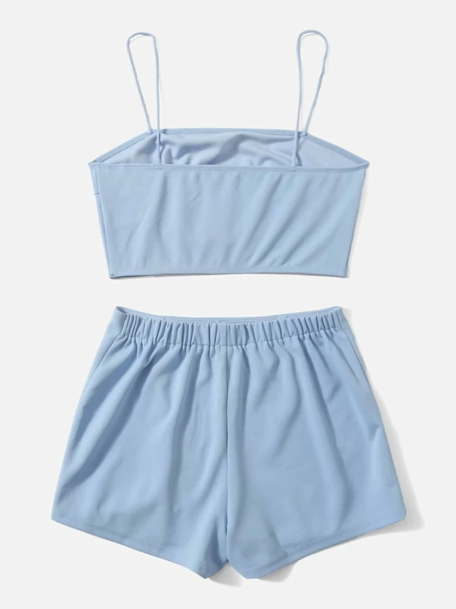 Verdusa Women's Summer 2 Piece Outfit - Sexy Crop Top and High Waist Asymmetrical Shorts Set