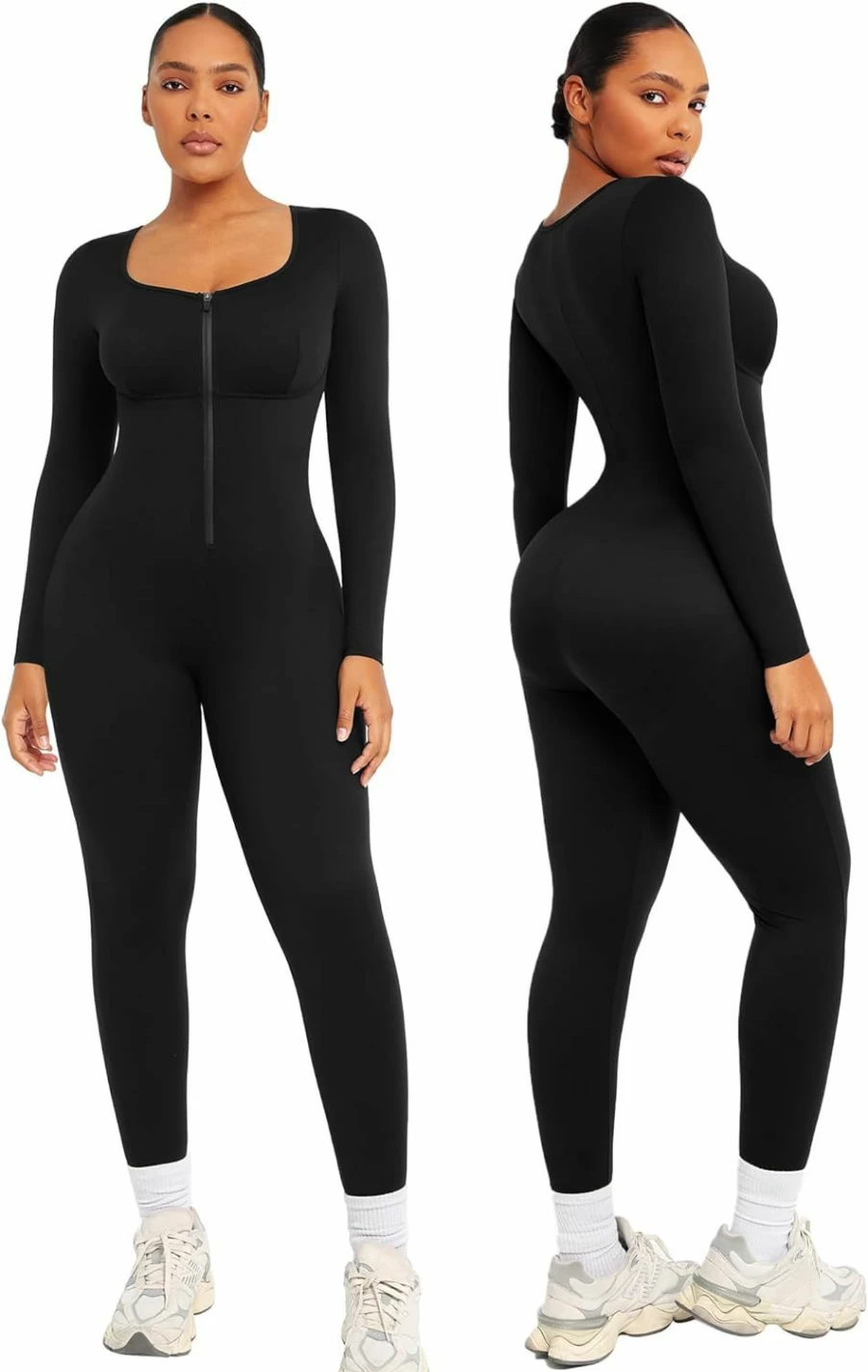 SHAPELLX Women's Tummy Control Jumpsuit - Long Sleeve & Sleeveless Bodycon Romper for Yoga and Going Out