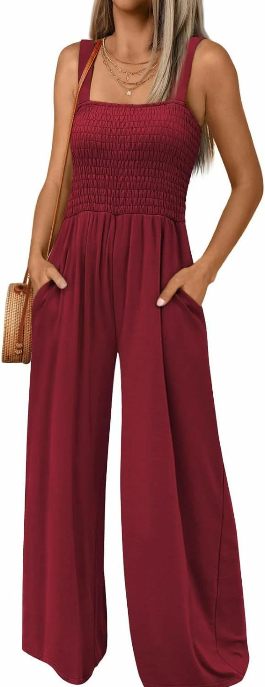 AUTOMET Women's Summer Sleeveless Romper Jumpsuit - Loose Fit High Waist Wide Leg Overalls with Pockets 2024 Casual Outfit