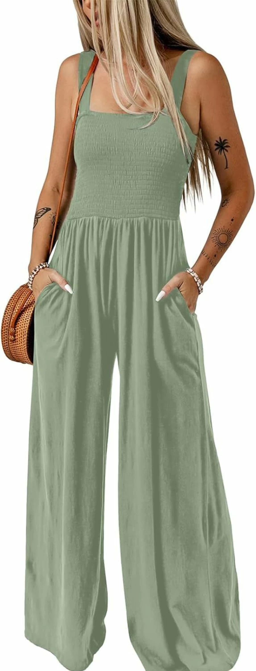 Dokotoo Women's Sleeveless Jumpsuit Romper with Pockets - Casual Loose Fit Wide Leg Overalls One Piece Long Pant Summer Outfit