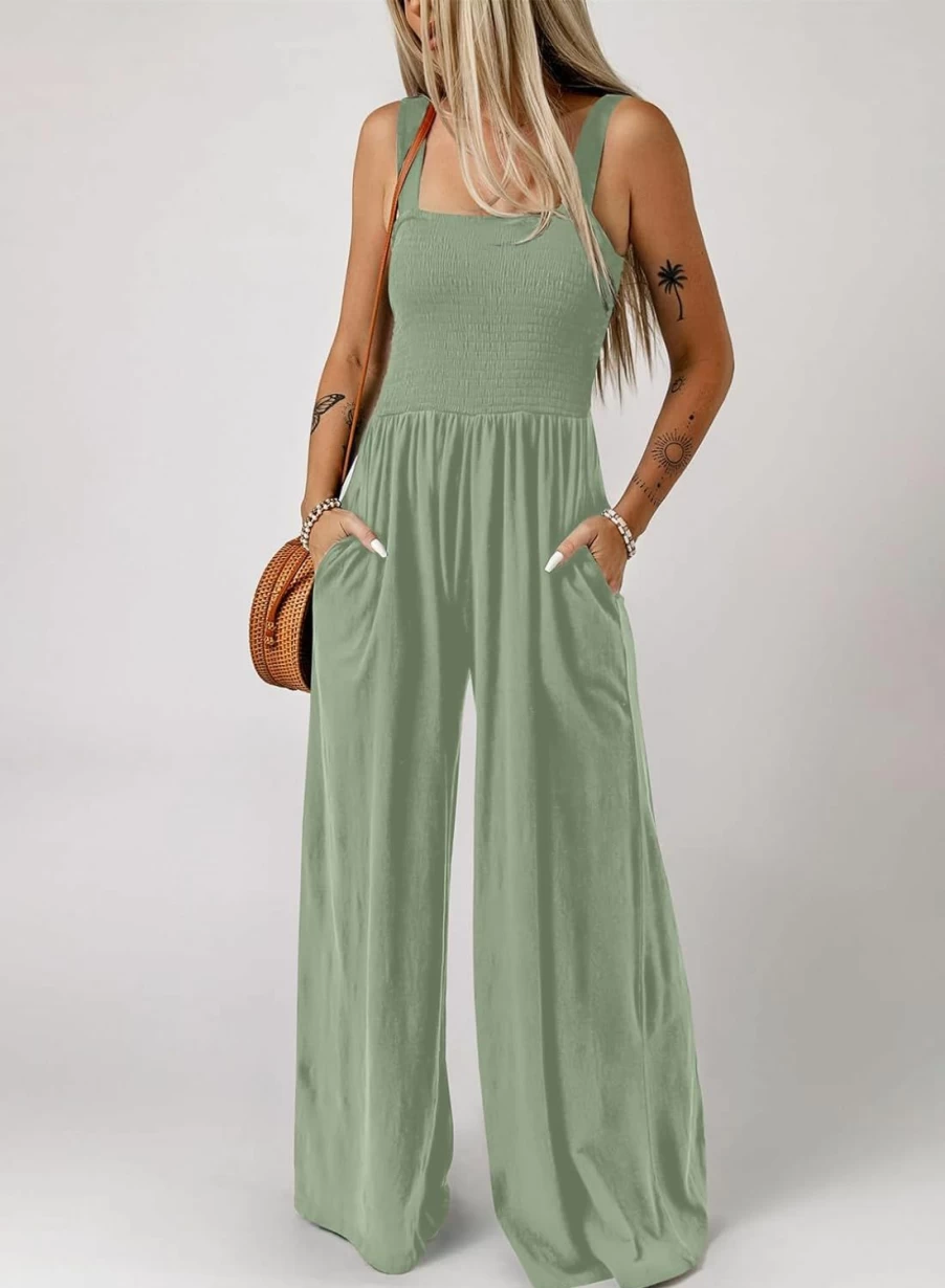 Dokotoo Women's Sleeveless Jumpsuit Romper with Pockets - Casual Loose Fit Wide Leg Overalls One Piece Long Pant Summer Outfit