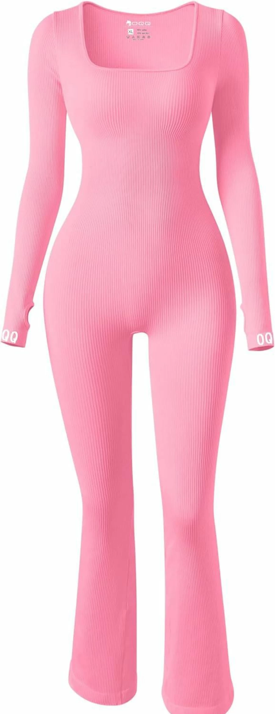 OQQ Women's Ribbed Yoga Jumpsuit - Long Sleeve Flare Leg Workout Outfit for Exercise & Pilates