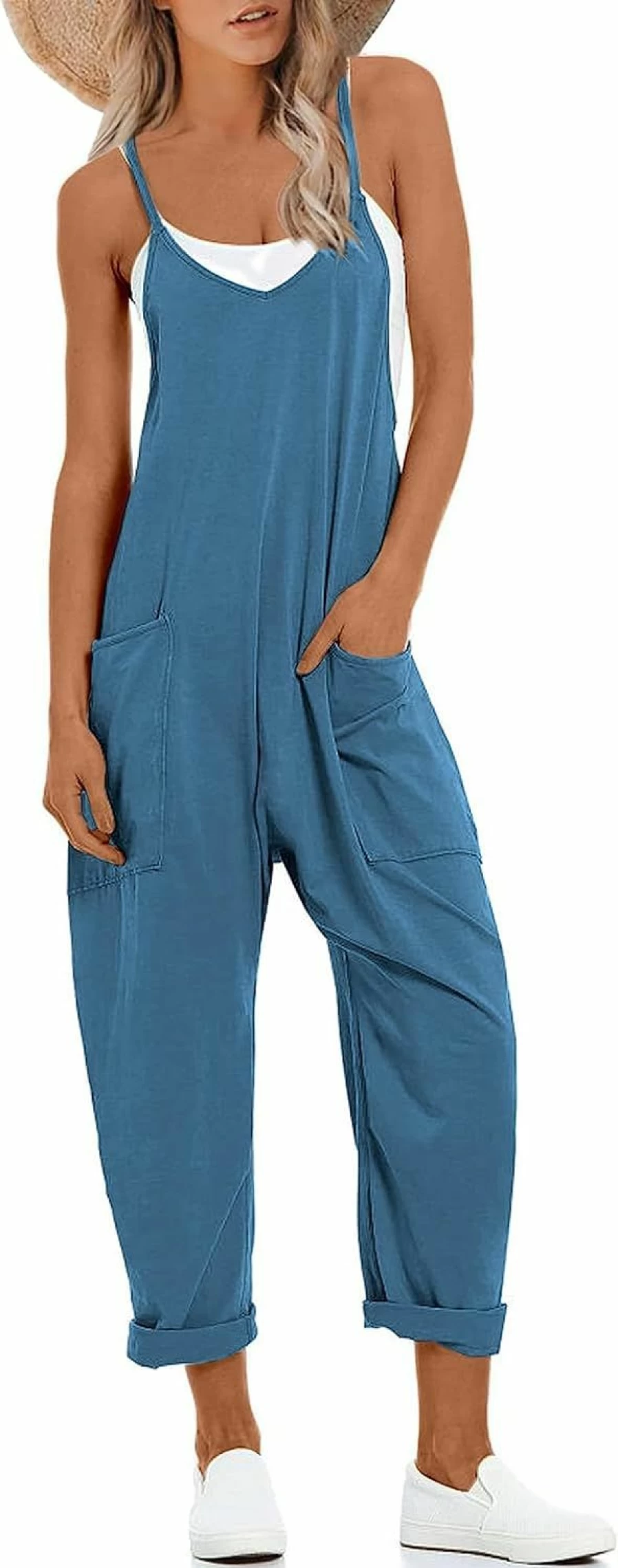 Springrain Women's Casual Stretchy Jumpsuit with Pockets - Summer Baggy Romper for Comfort & Style