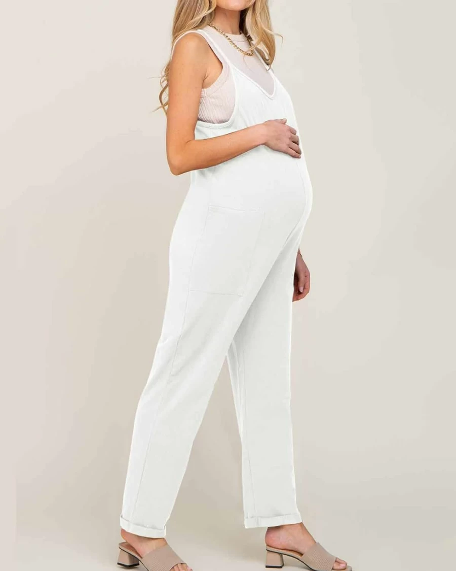 Newffr Women's Casual Sleeveless Maternity Jumpsuit with Pockets - Comfortable Spaghetti Strap Romper Overalls for Pregnancy