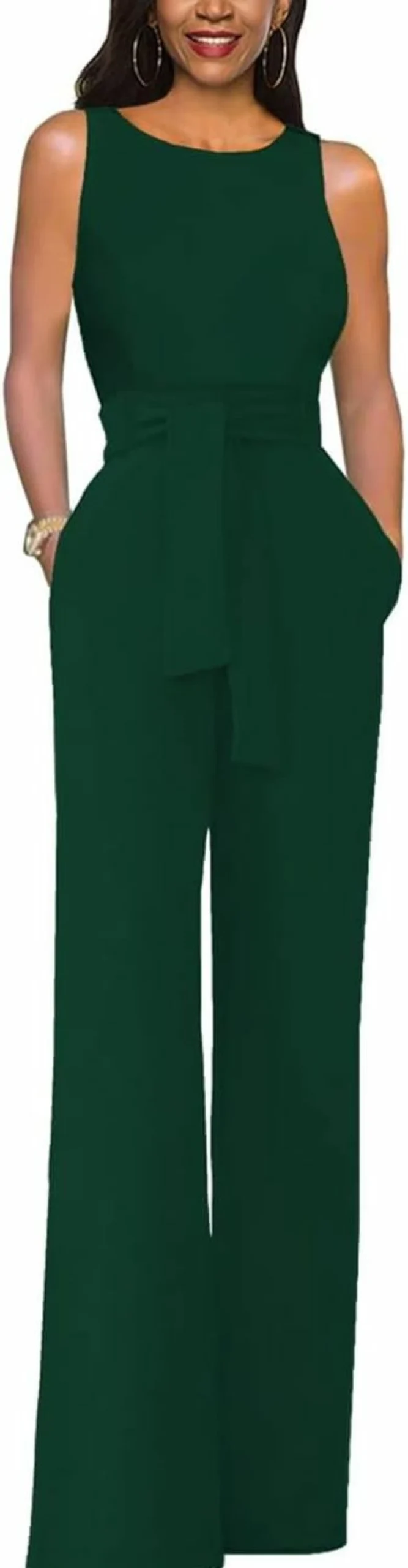 LILYIN Women's Sleeveless High Waist Wide Leg Jumpsuit with Belt and Pockets - Summer Casual Romper