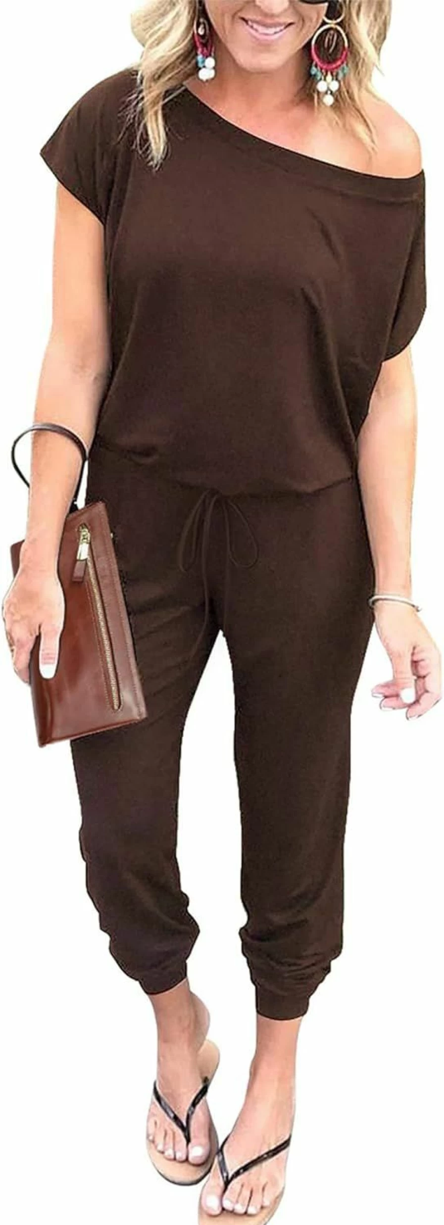 PRETTYGARDEN Women's Off Shoulder Romper Jumpsuit - Stretchy Elastic Waist, Loose Fit Long Summer Casual Playsuit
