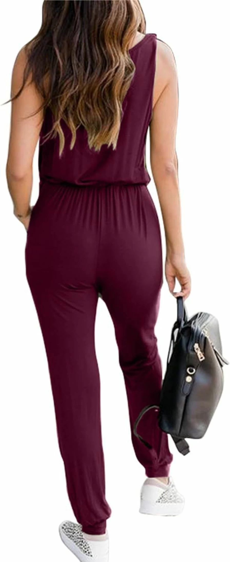 KIRUNDO Women's 2024 Summer Sleeveless Jumpsuit - Casual Romper with Elastic Waist, Drawstring & Pockets