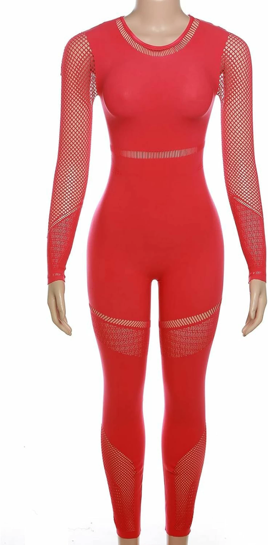WEICHUJIAN Women's Sexy Mesh Romper - Long Sleeve Hollow Out Jumpsuit with Crop Top & See Through Design for Bodycon Outfits