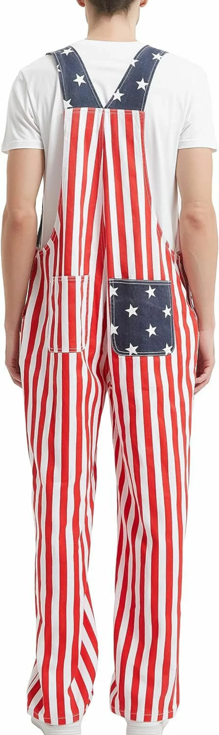 YXLUOKY Men's Patriotic Denim Overalls - Adjustable Zipper Romper Jumpsuit for 4th of July & USA Celebrations