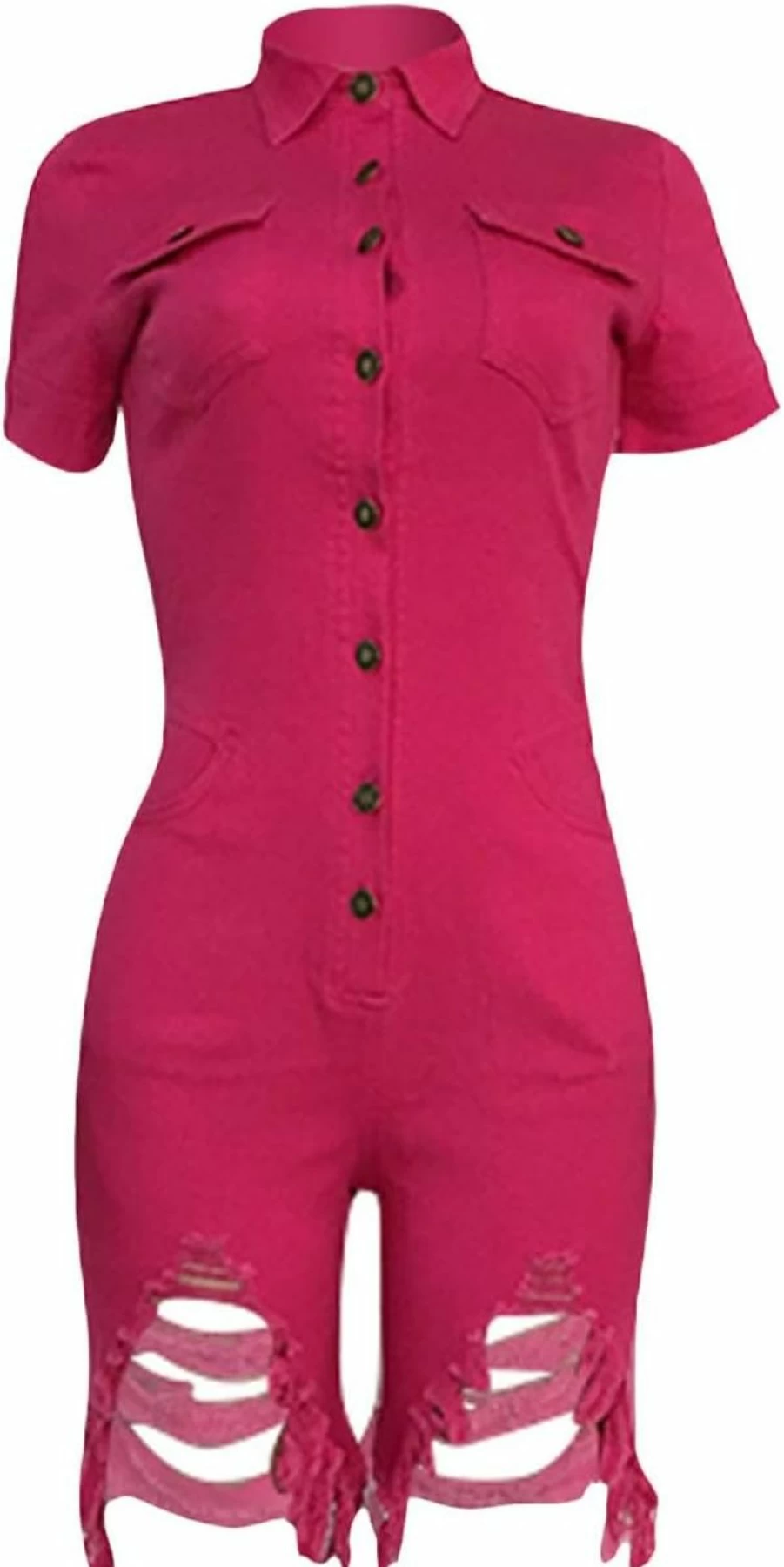 ECDAHICC Women's Stretchy Denim Jumpsuit Romper with Pocket - Sexy Short Sleeve Mini Shorts One Piece for Night Club