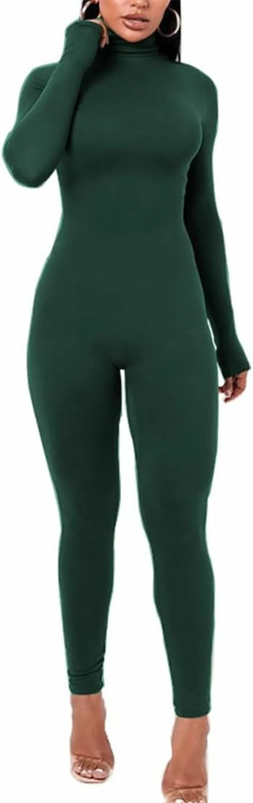 Azhong Women's Sexy Long Sleeve Turtleneck Jumpsuit - Bodycon Romper with Back Zipper, High Waist One Piece for Casual & Club Wear