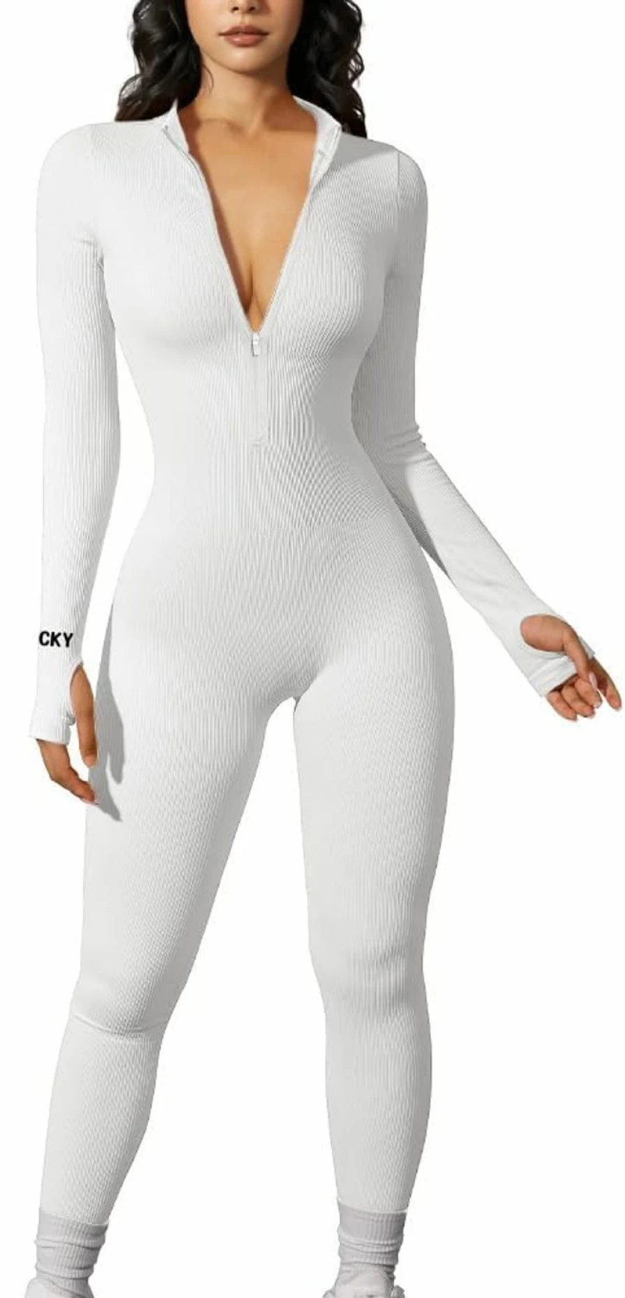 Glamaker Women's Sexy Turtleneck Jumpsuit - Long Sleeve Zip Up Bodycon Romper for Clubwear & Night Out